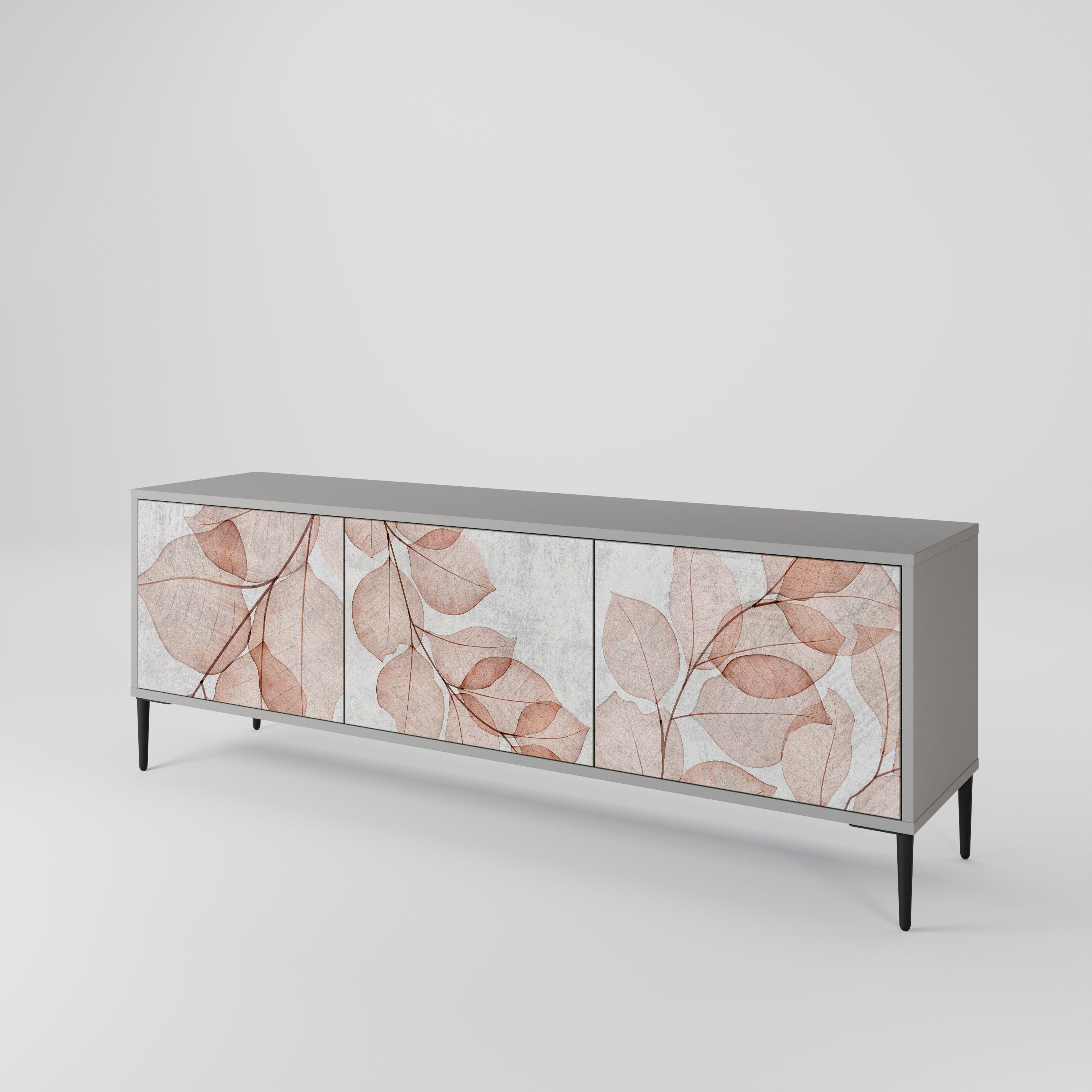 Meuble TV 3 portes AUTUMN FRAGILITY, finition grise