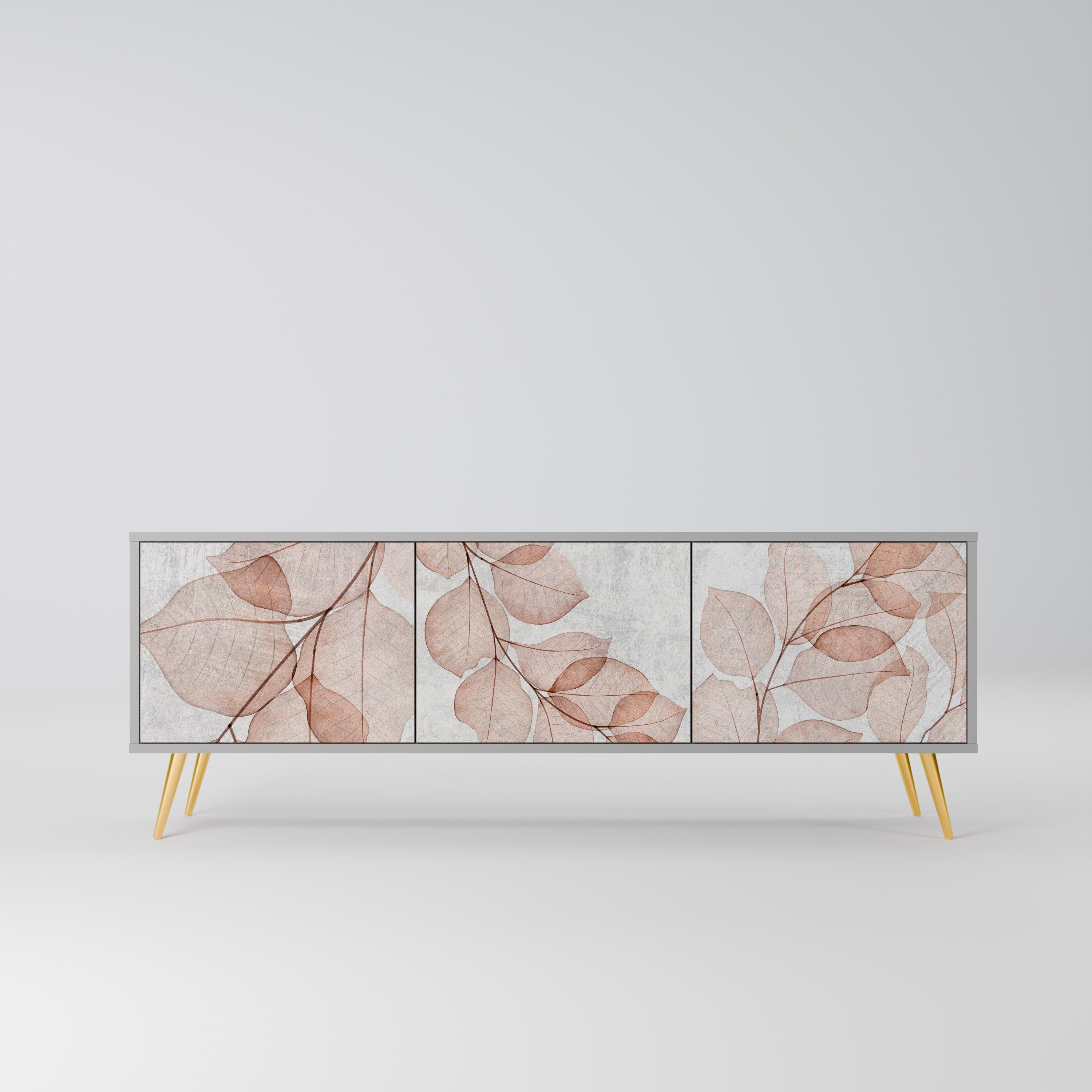 Meuble TV 3 portes AUTUMN FRAGILITY, finition grise