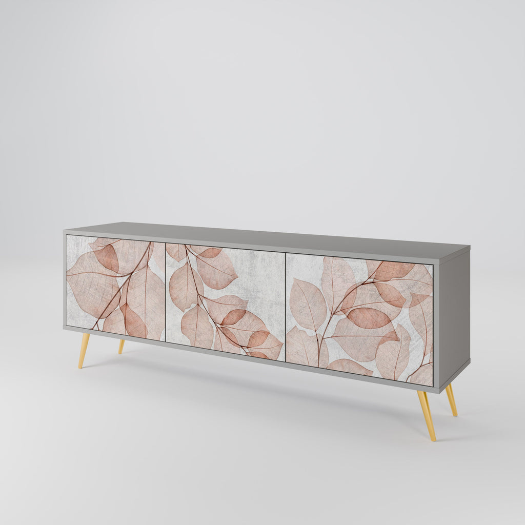 Meuble TV 3 portes AUTUMN FRAGILITY, finition grise