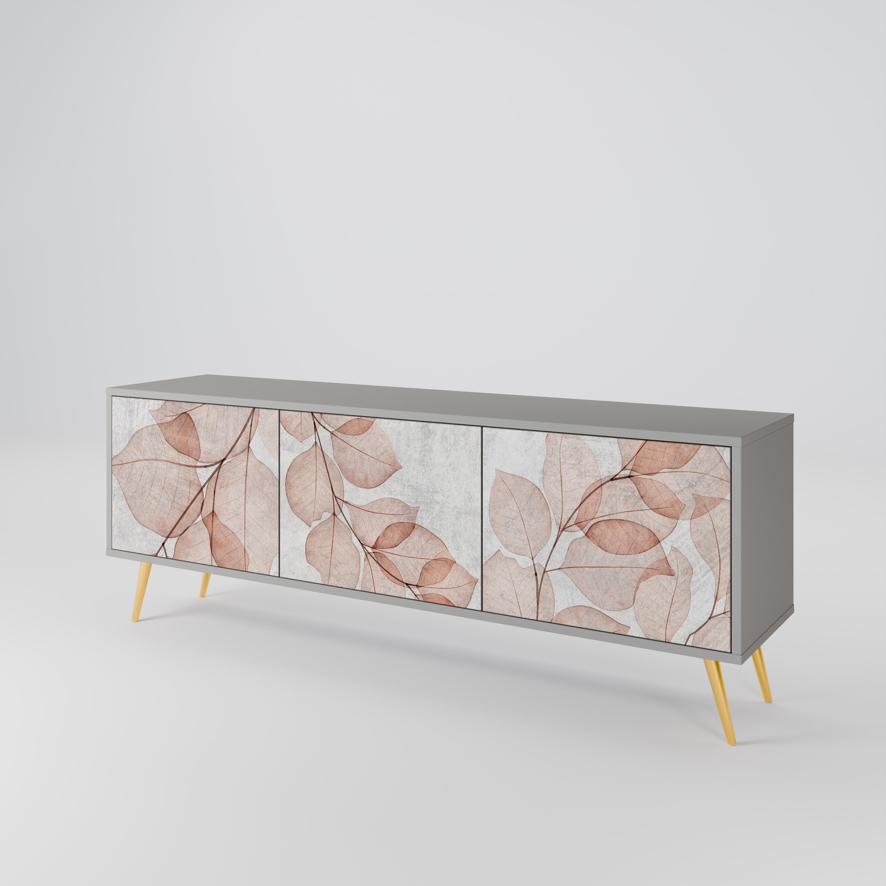 Meuble TV 3 portes AUTUMN FRAGILITY, finition grise