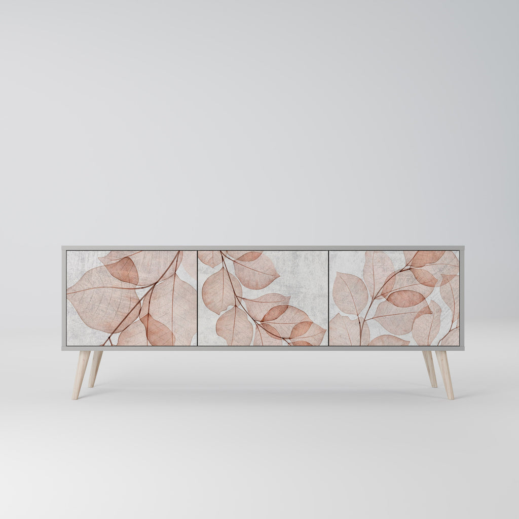 Meuble TV 3 portes AUTUMN FRAGILITY, finition grise