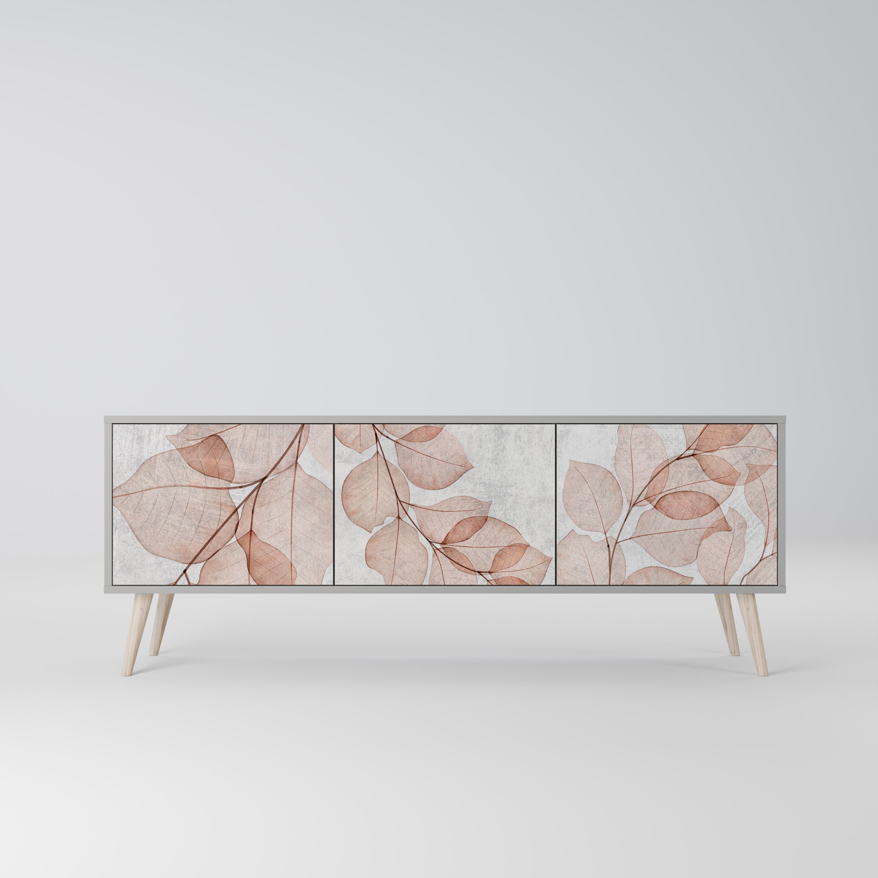 Meuble TV 3 portes AUTUMN FRAGILITY, finition grise