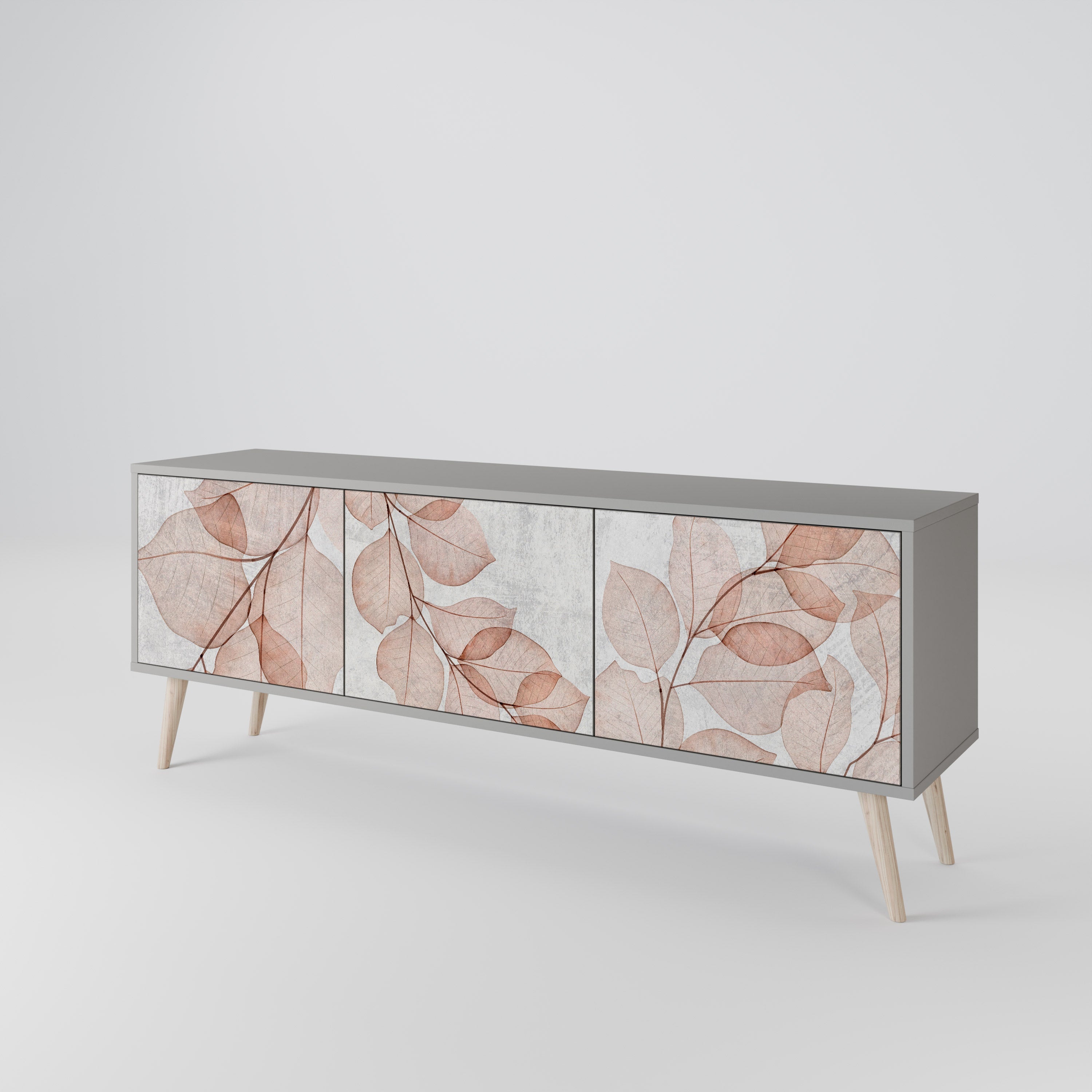 Meuble TV 3 portes AUTUMN FRAGILITY, finition grise