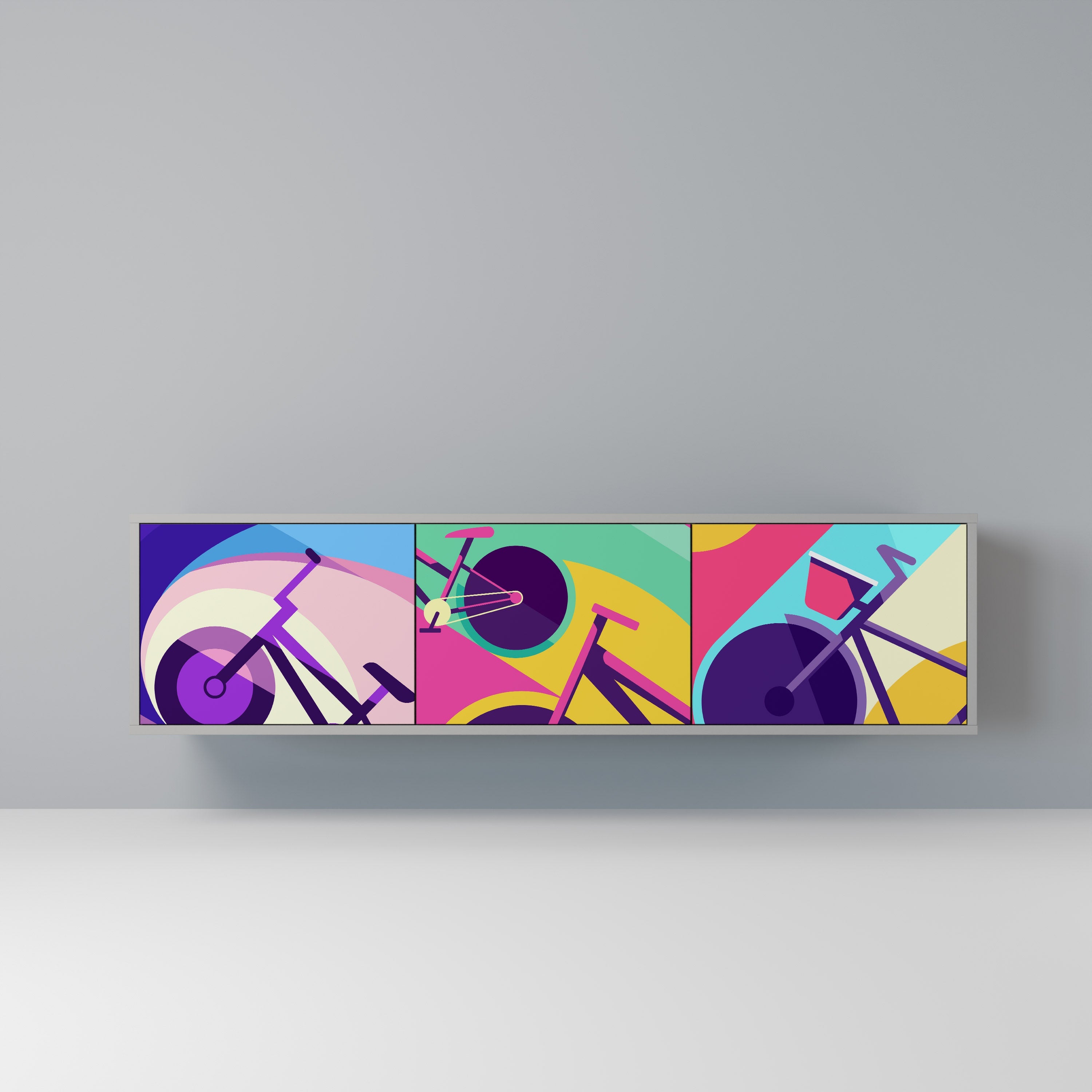 Meuble TV 3 portes BIKE DREAMS finition grise