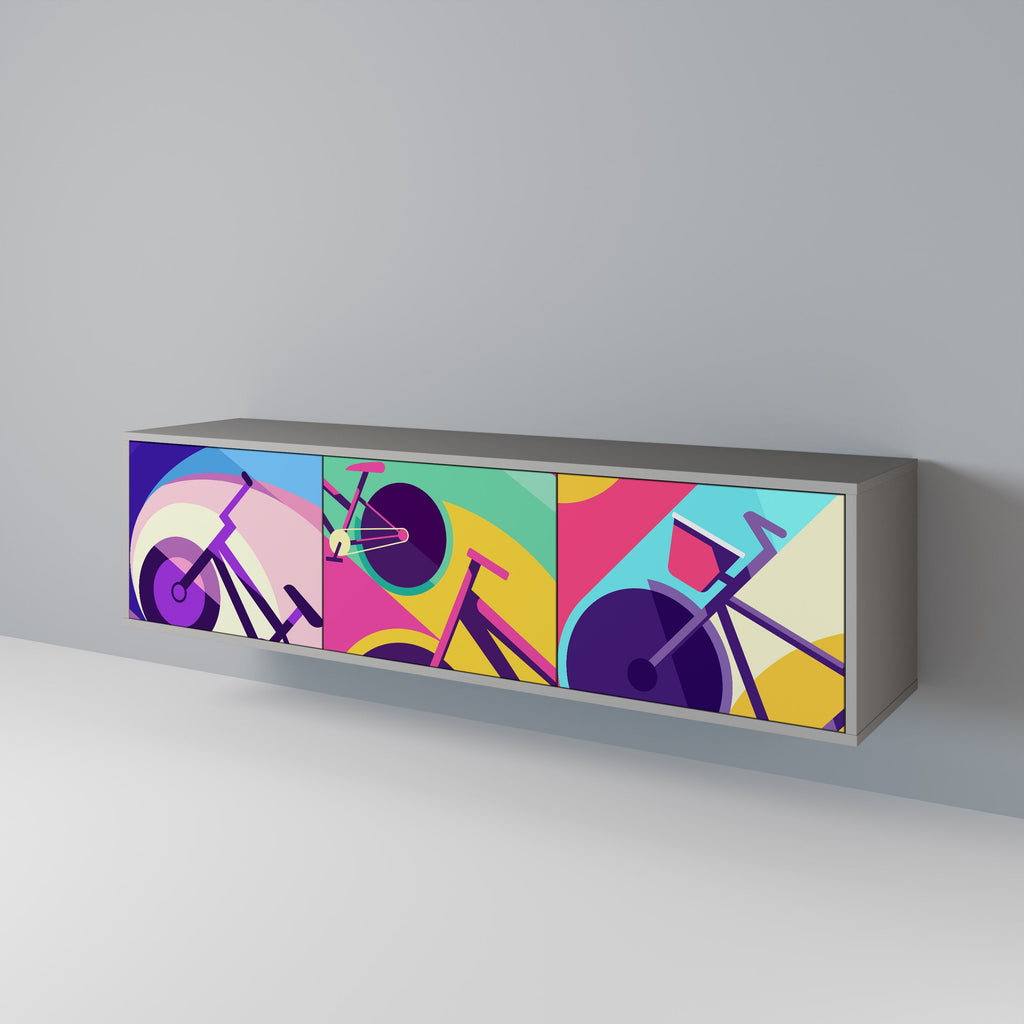 Meuble TV 3 portes BIKE DREAMS finition grise