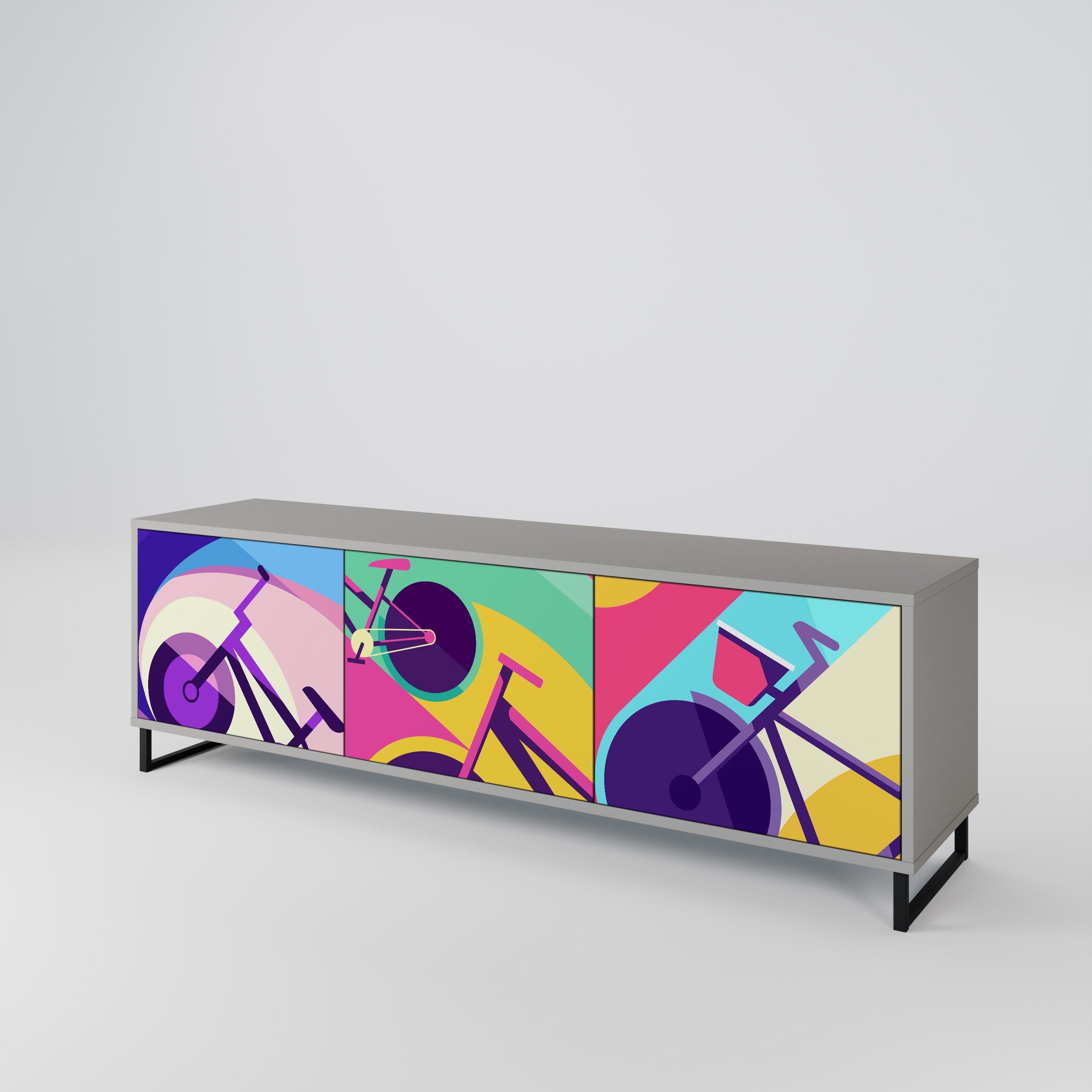 Meuble TV 3 portes BIKE DREAMS finition grise