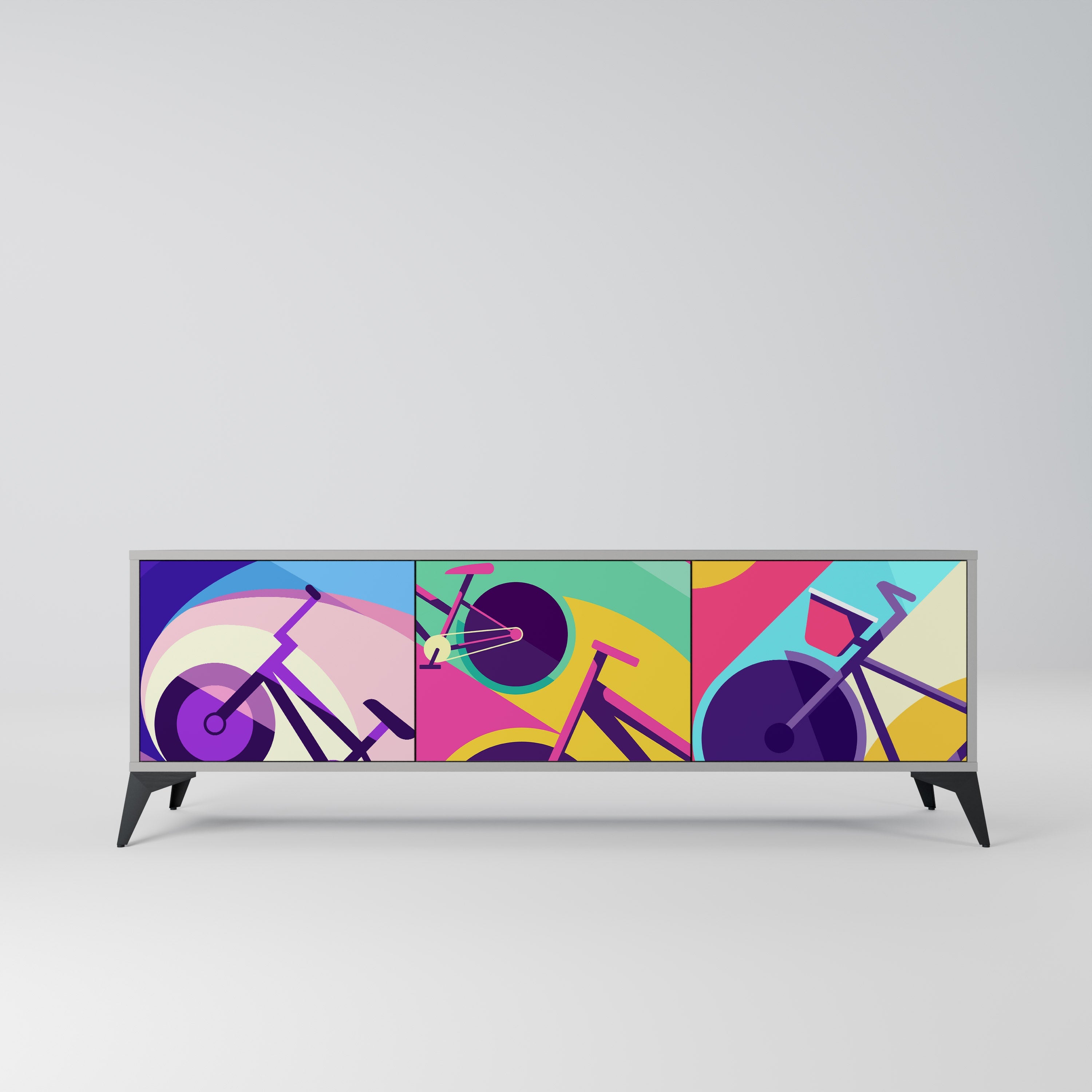 Meuble TV 3 portes BIKE DREAMS finition grise