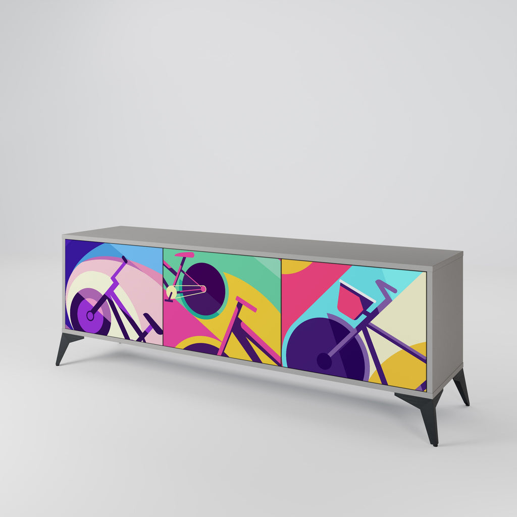 Meuble TV 3 portes BIKE DREAMS finition grise