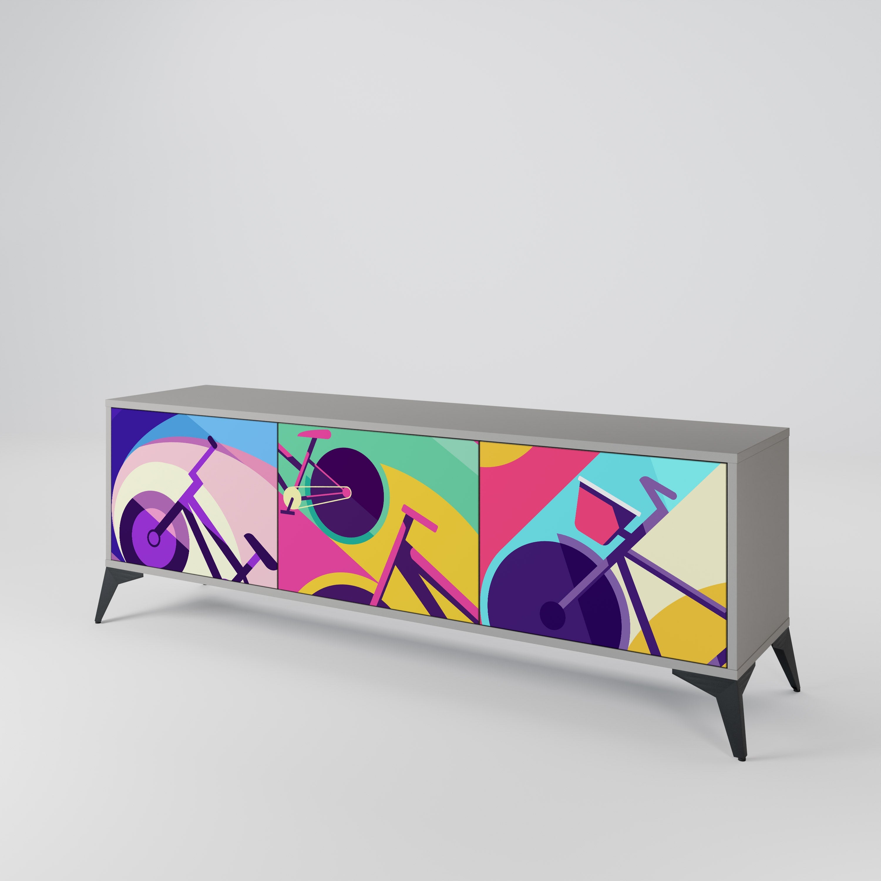 Meuble TV 3 portes BIKE DREAMS finition grise