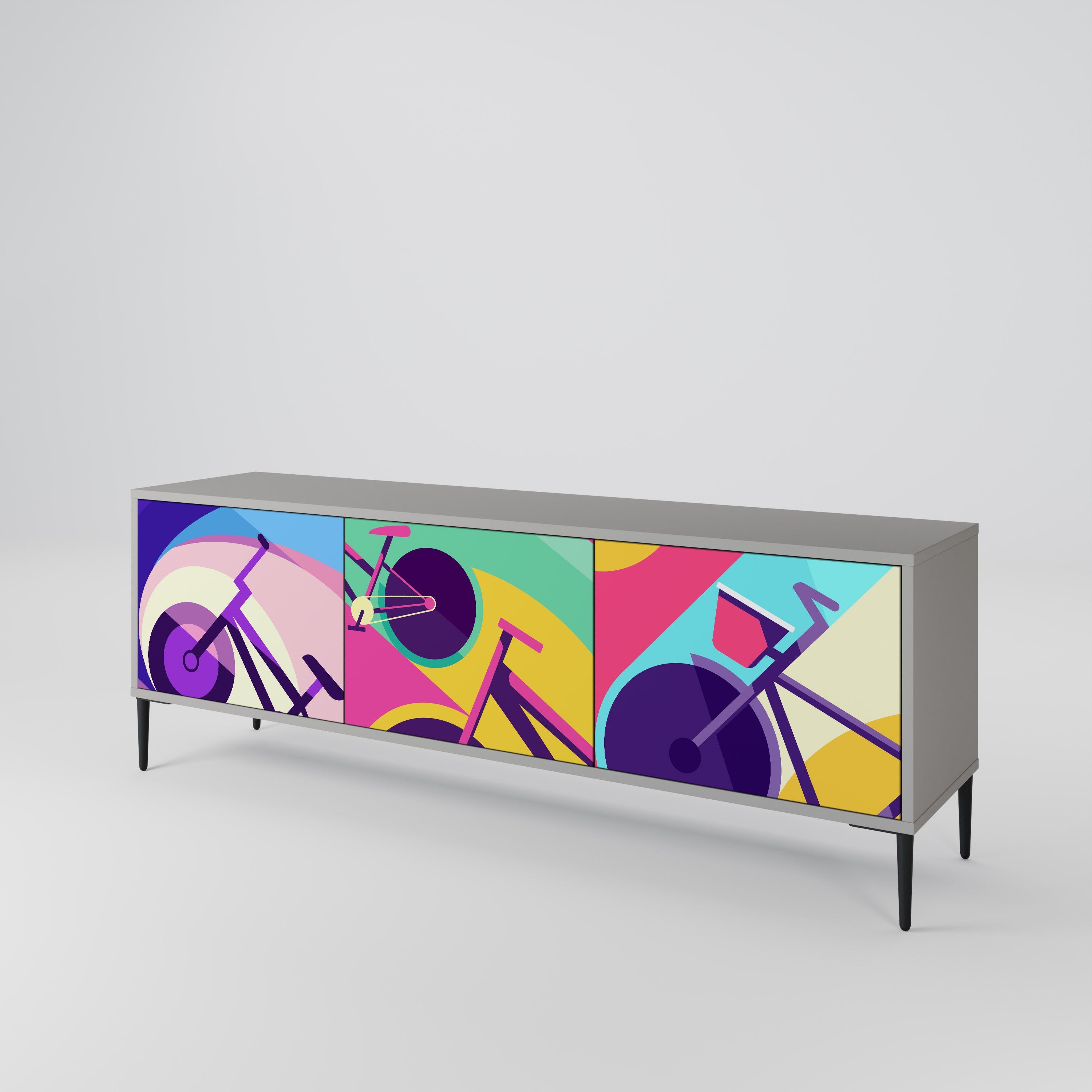 Meuble TV 3 portes BIKE DREAMS finition grise