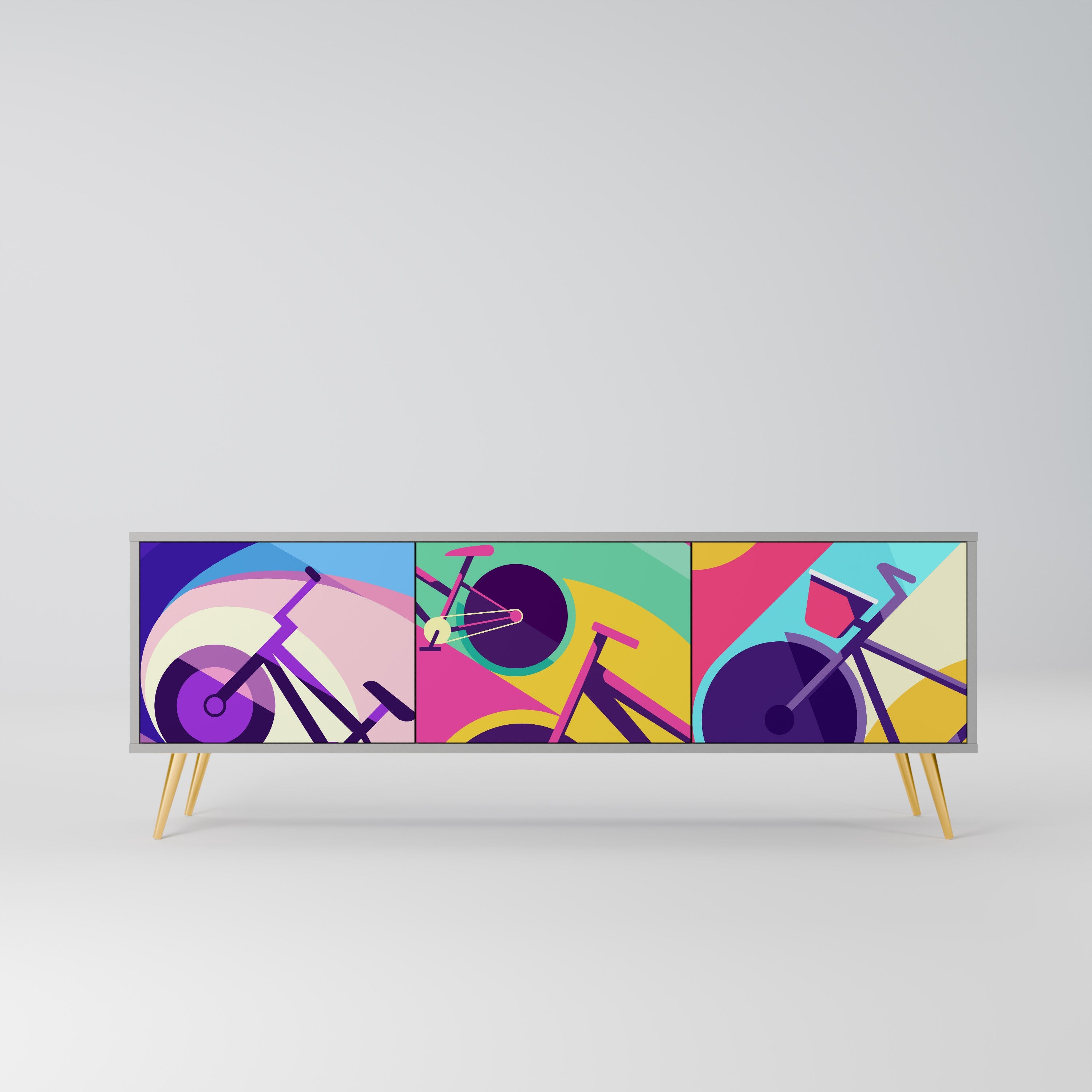 Meuble TV 3 portes BIKE DREAMS finition grise