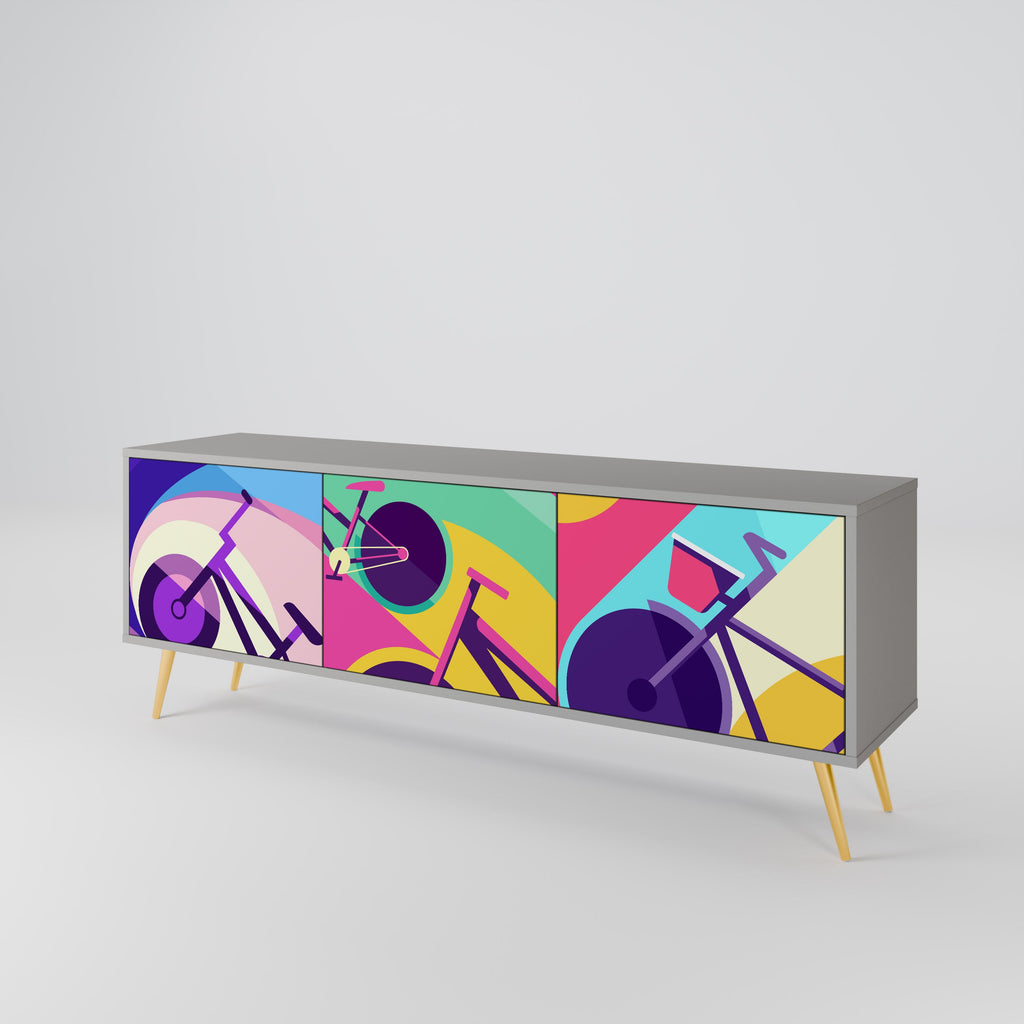 Meuble TV 3 portes BIKE DREAMS finition grise
