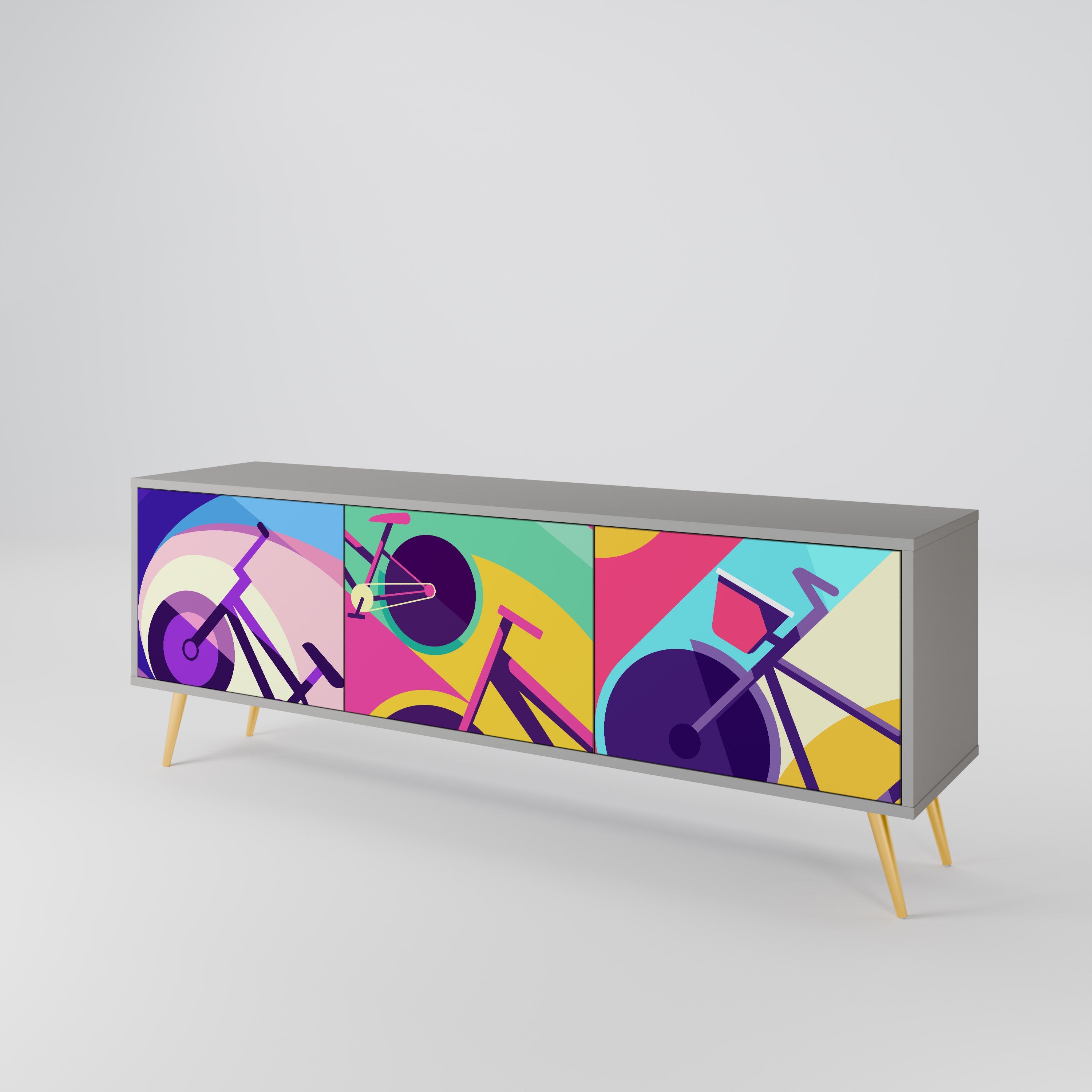 Meuble TV 3 portes BIKE DREAMS finition grise