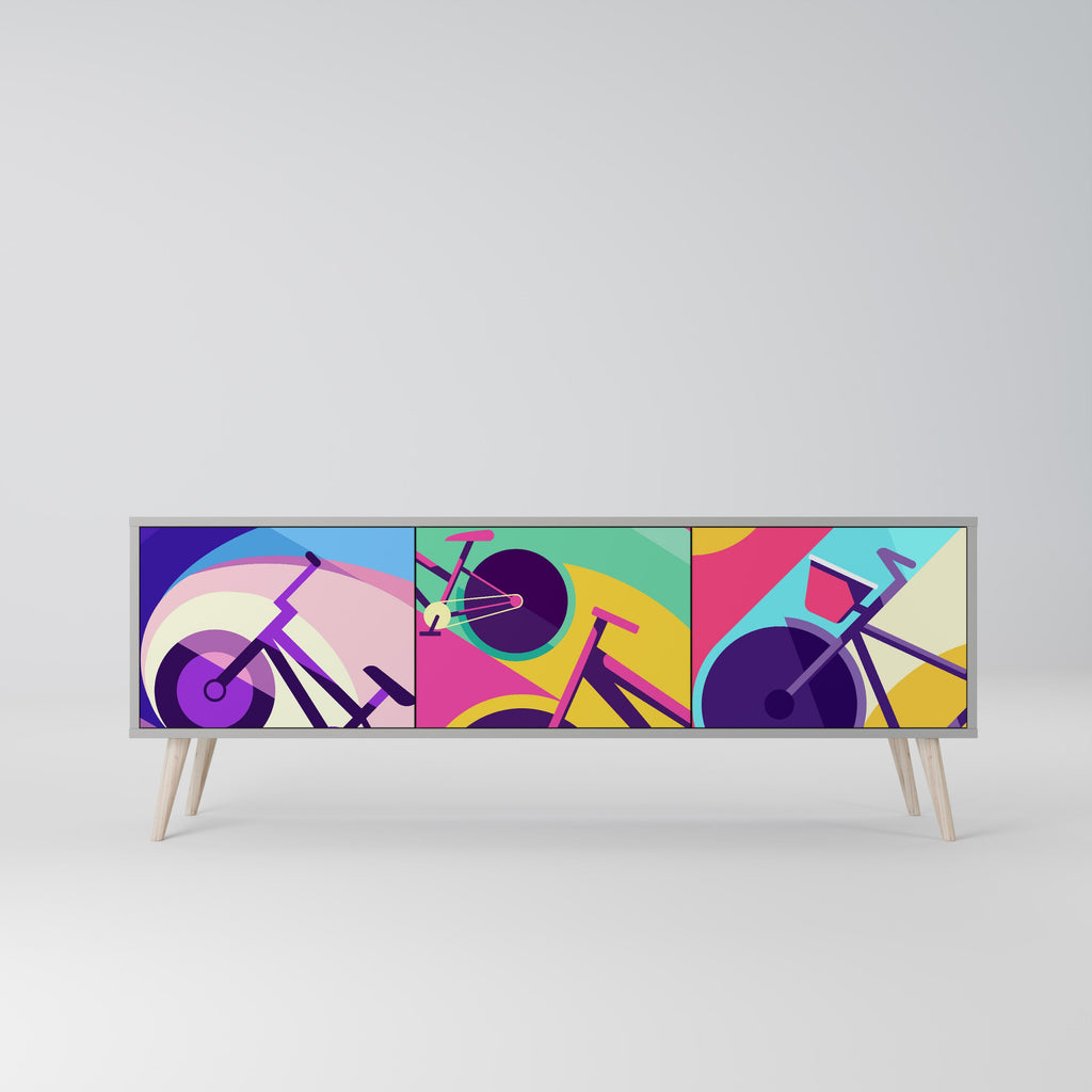 Meuble TV 3 portes BIKE DREAMS finition grise