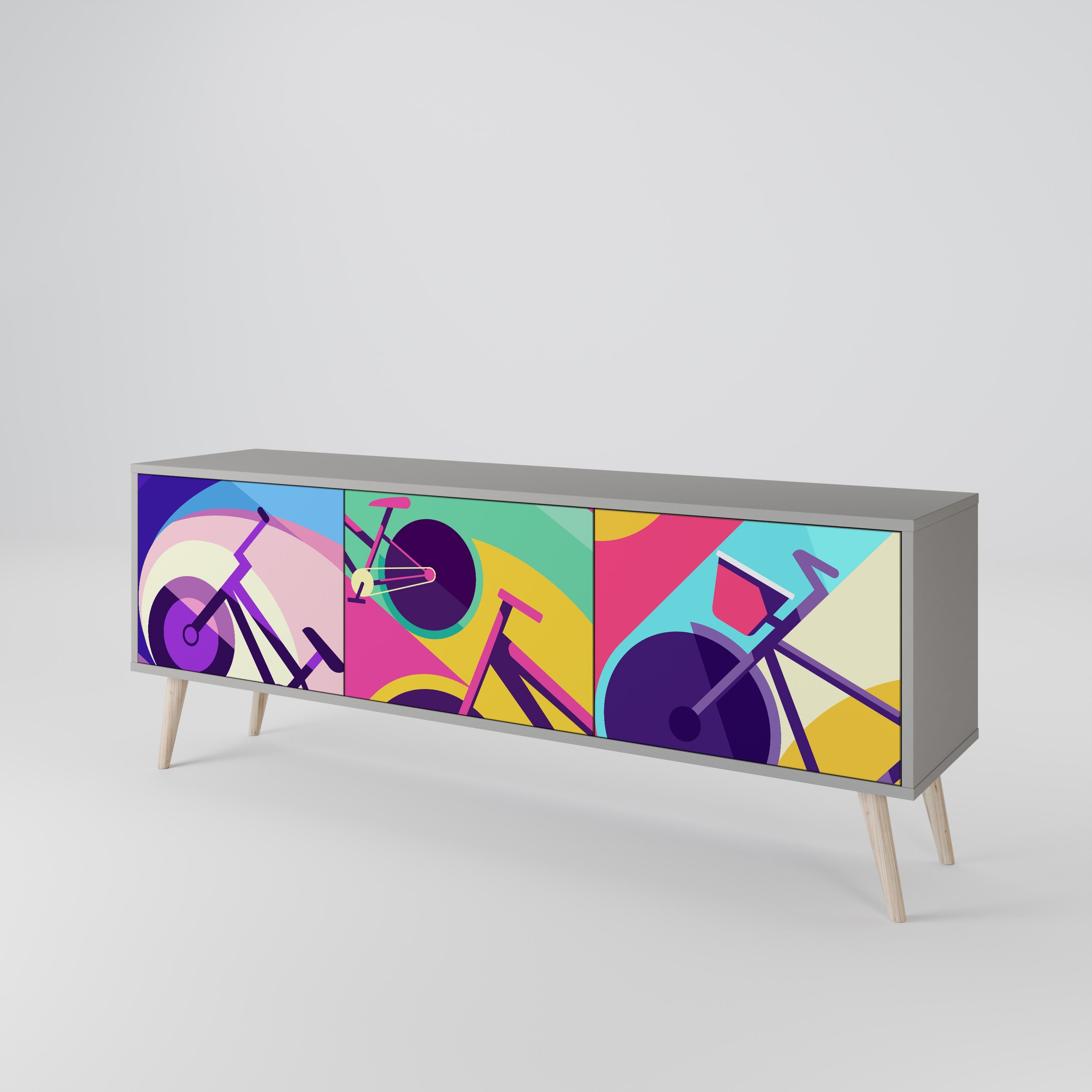 Meuble TV 3 portes BIKE DREAMS finition grise