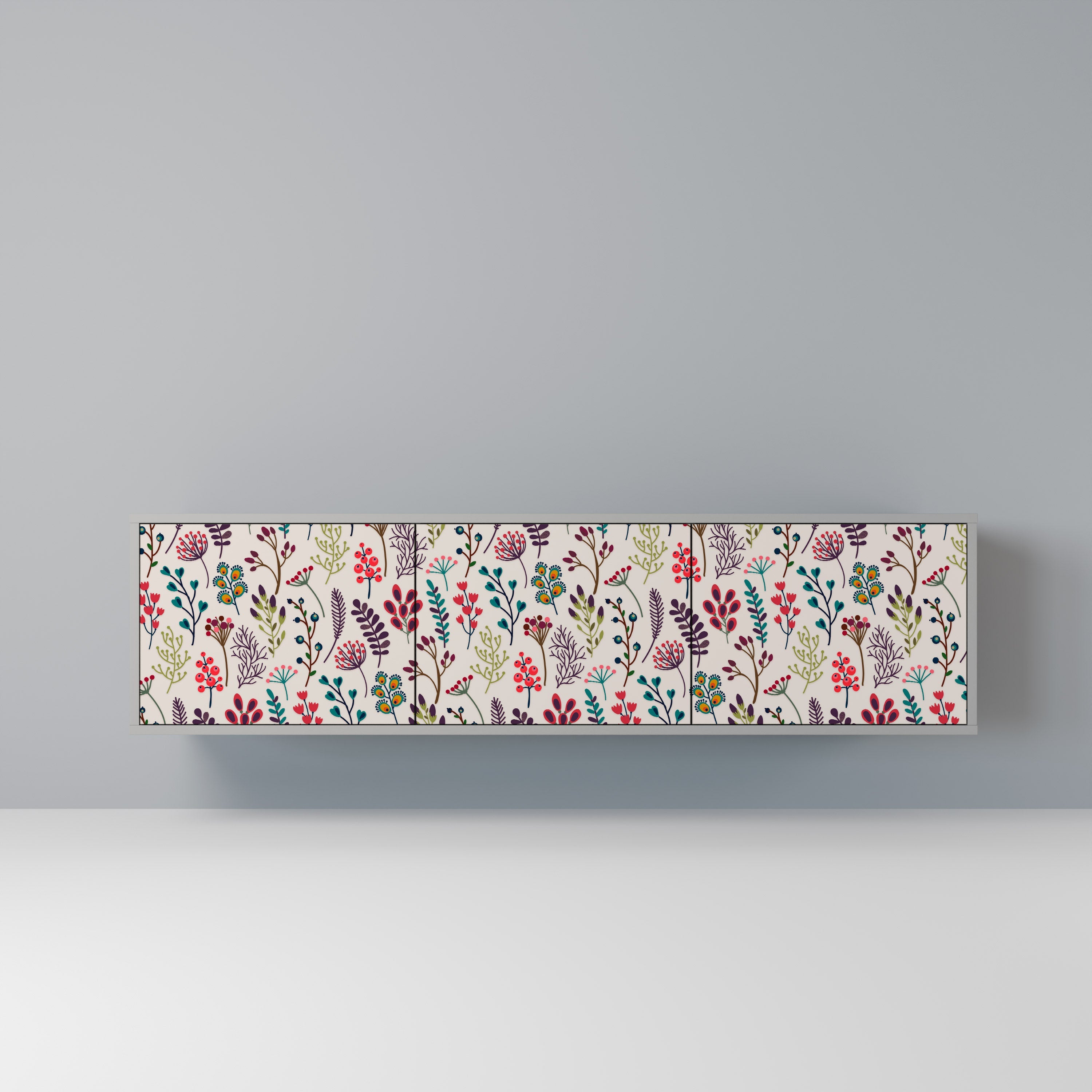 Meuble TV 3 portes AUTUMN SUNDRIES, finition grise