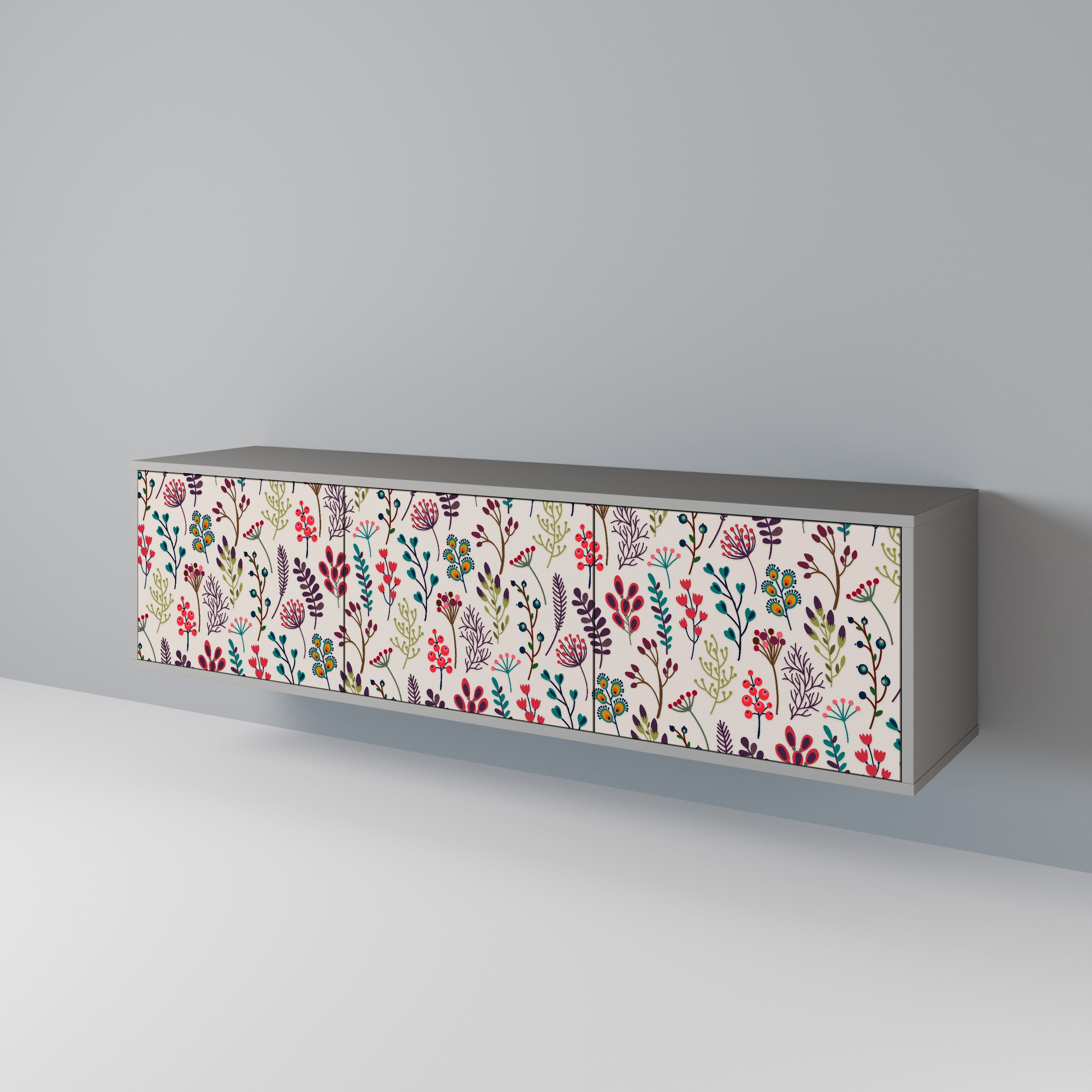 Meuble TV 3 portes AUTUMN SUNDRIES, finition grise