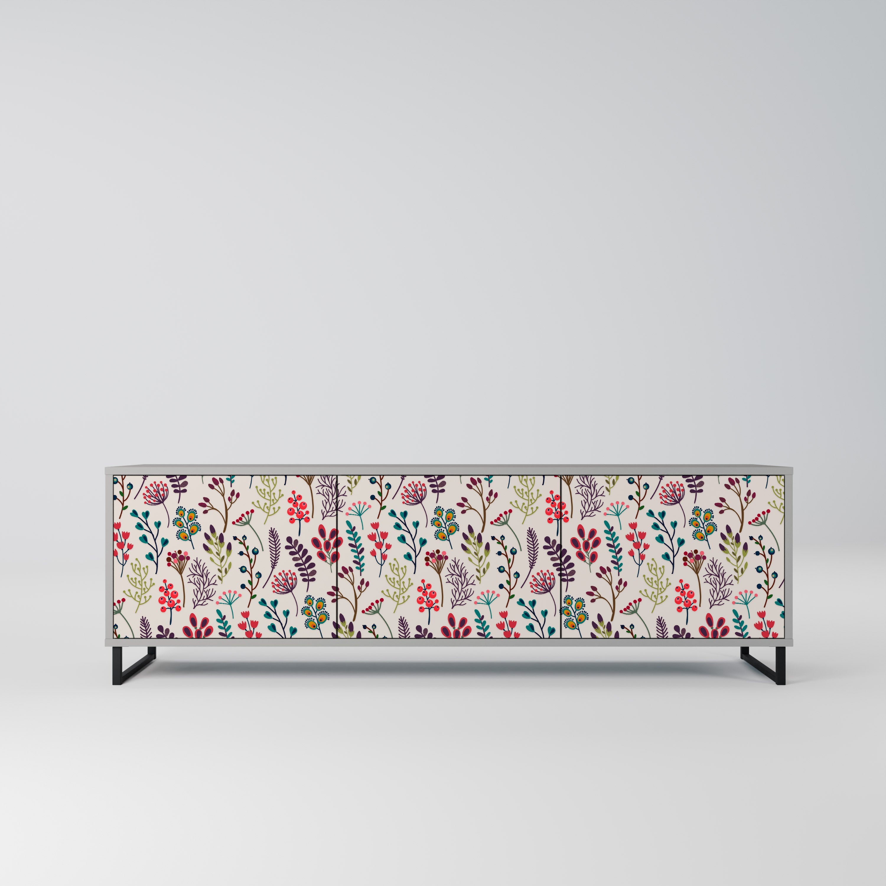 Meuble TV 3 portes AUTUMN SUNDRIES, finition grise