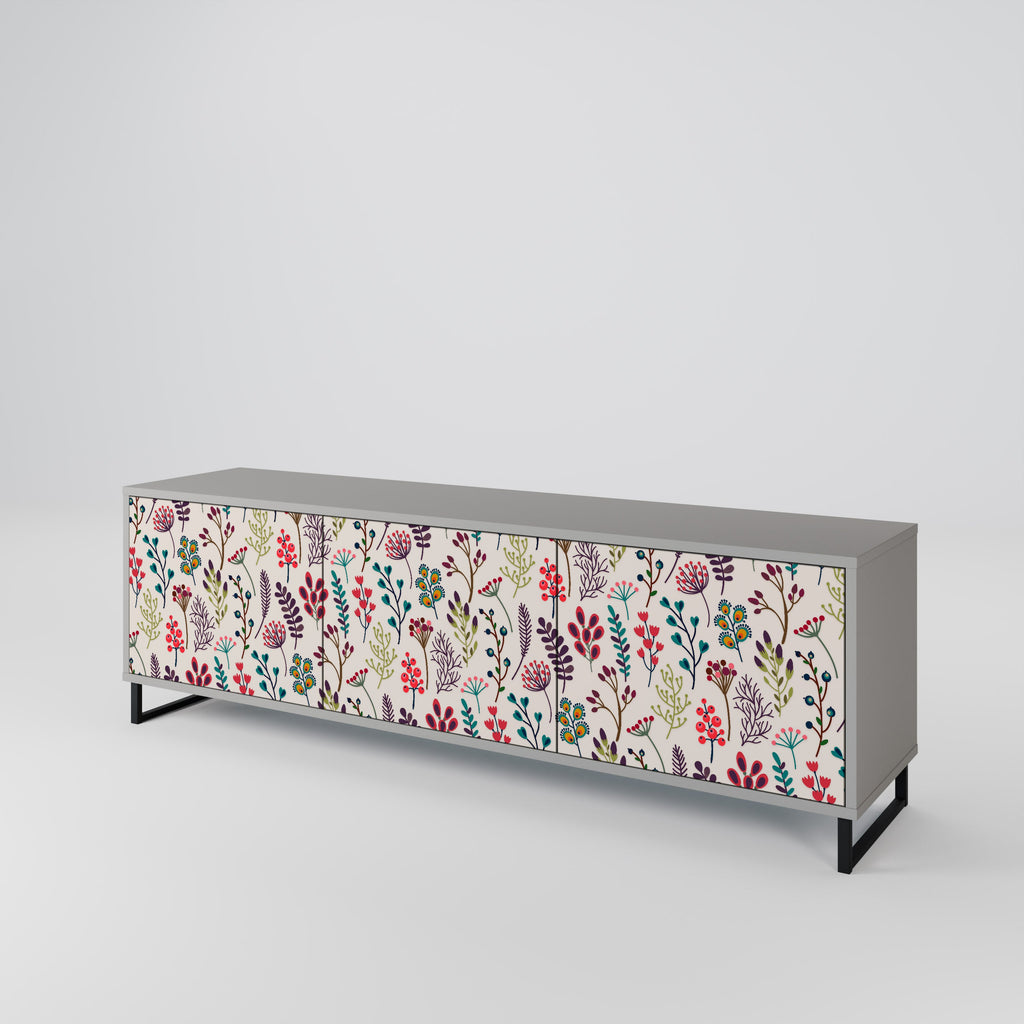 Meuble TV 3 portes AUTUMN SUNDRIES, finition grise