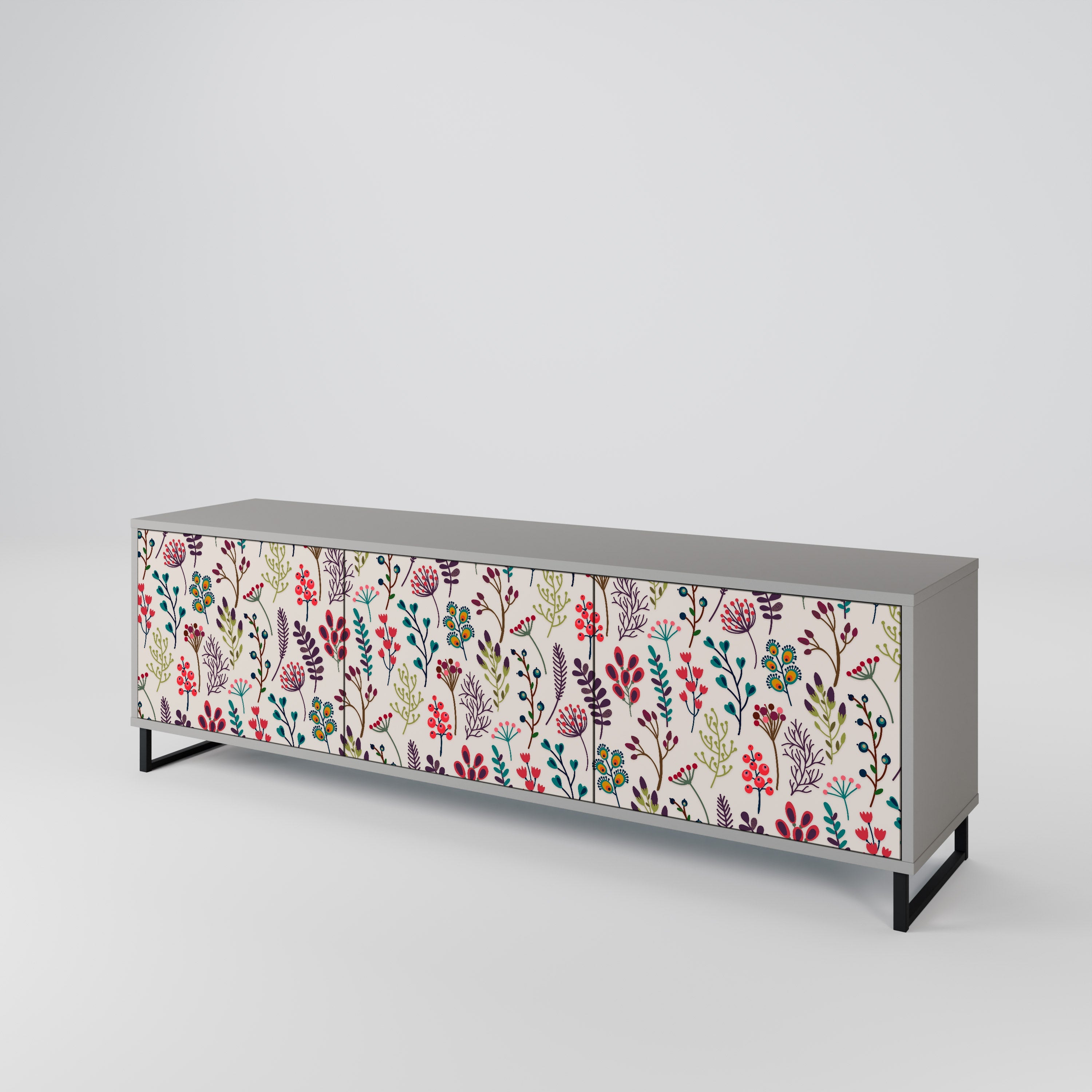 Meuble TV 3 portes AUTUMN SUNDRIES, finition grise