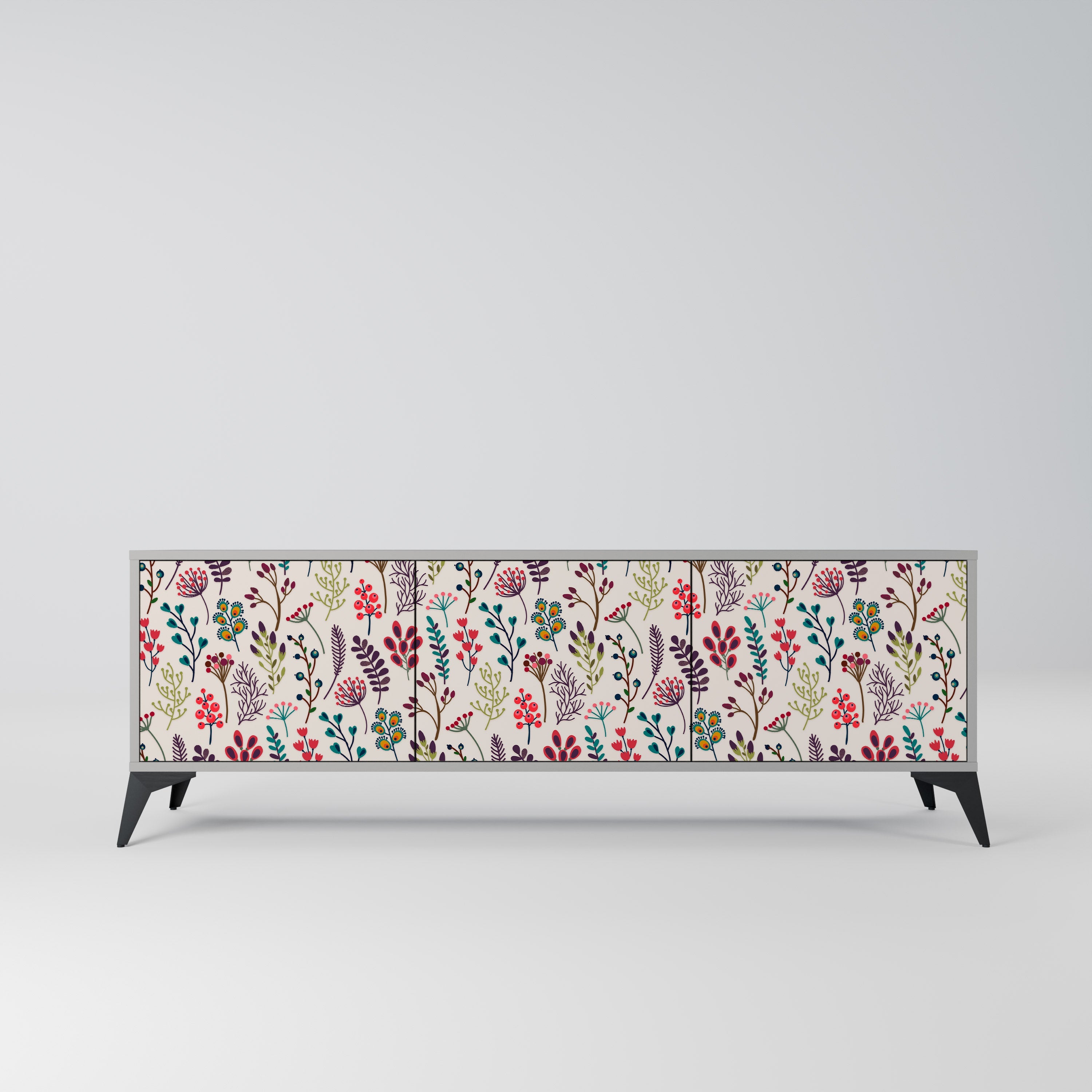 Meuble TV 3 portes AUTUMN SUNDRIES, finition grise