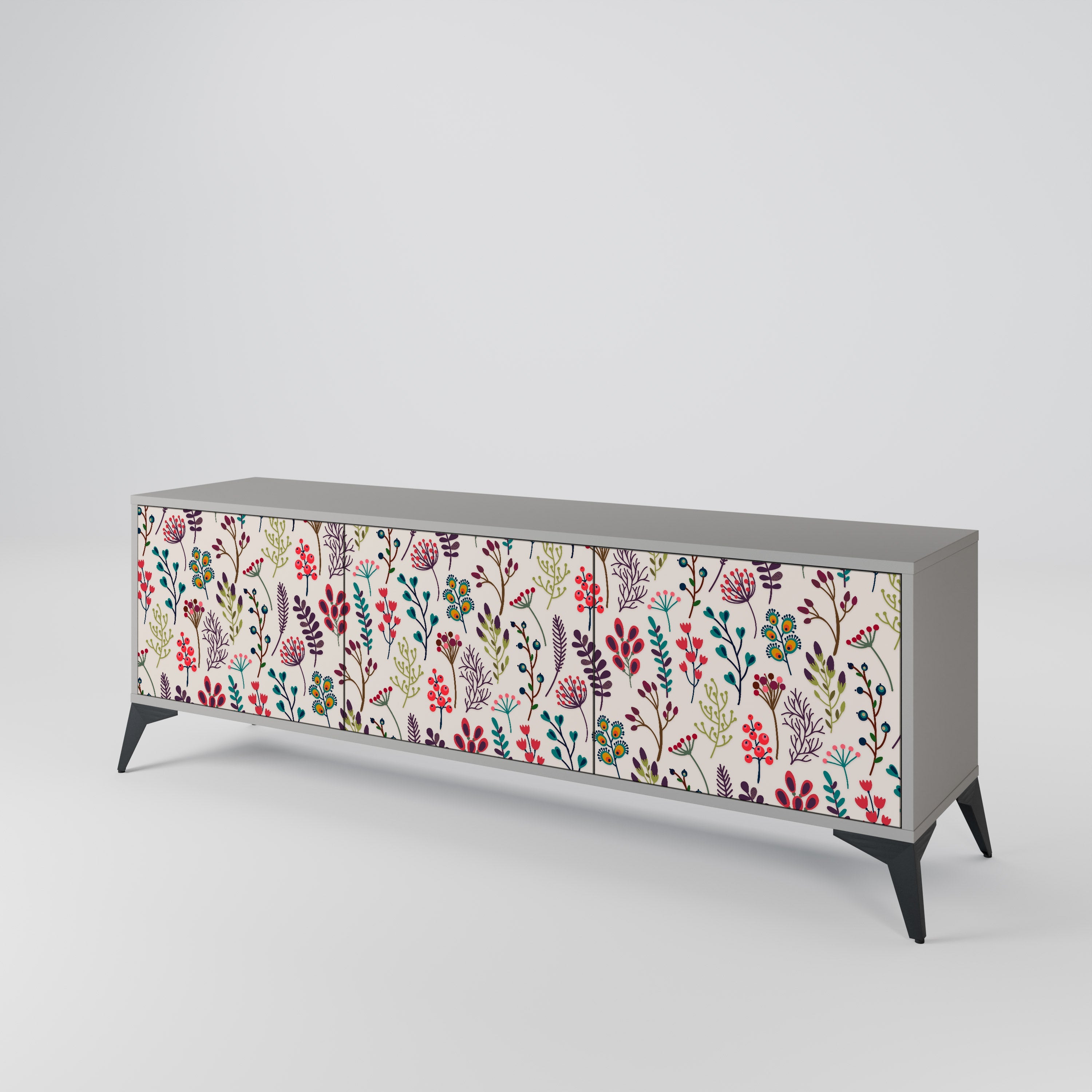 Meuble TV 3 portes AUTUMN SUNDRIES, finition grise