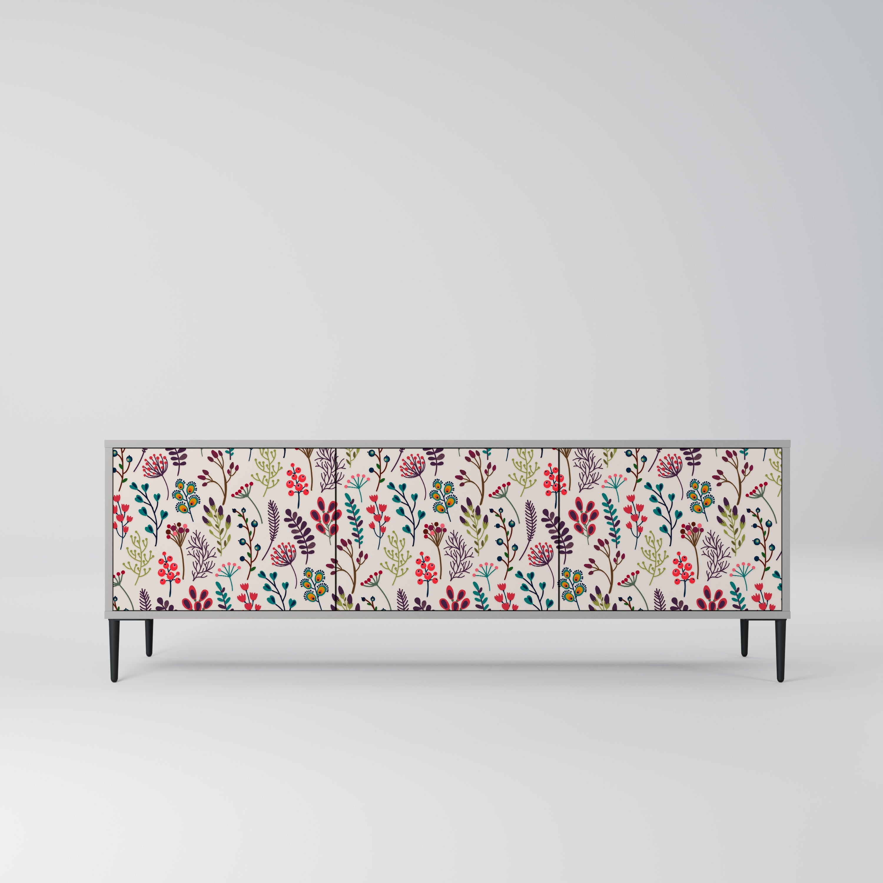 Meuble TV 3 portes AUTUMN SUNDRIES, finition grise