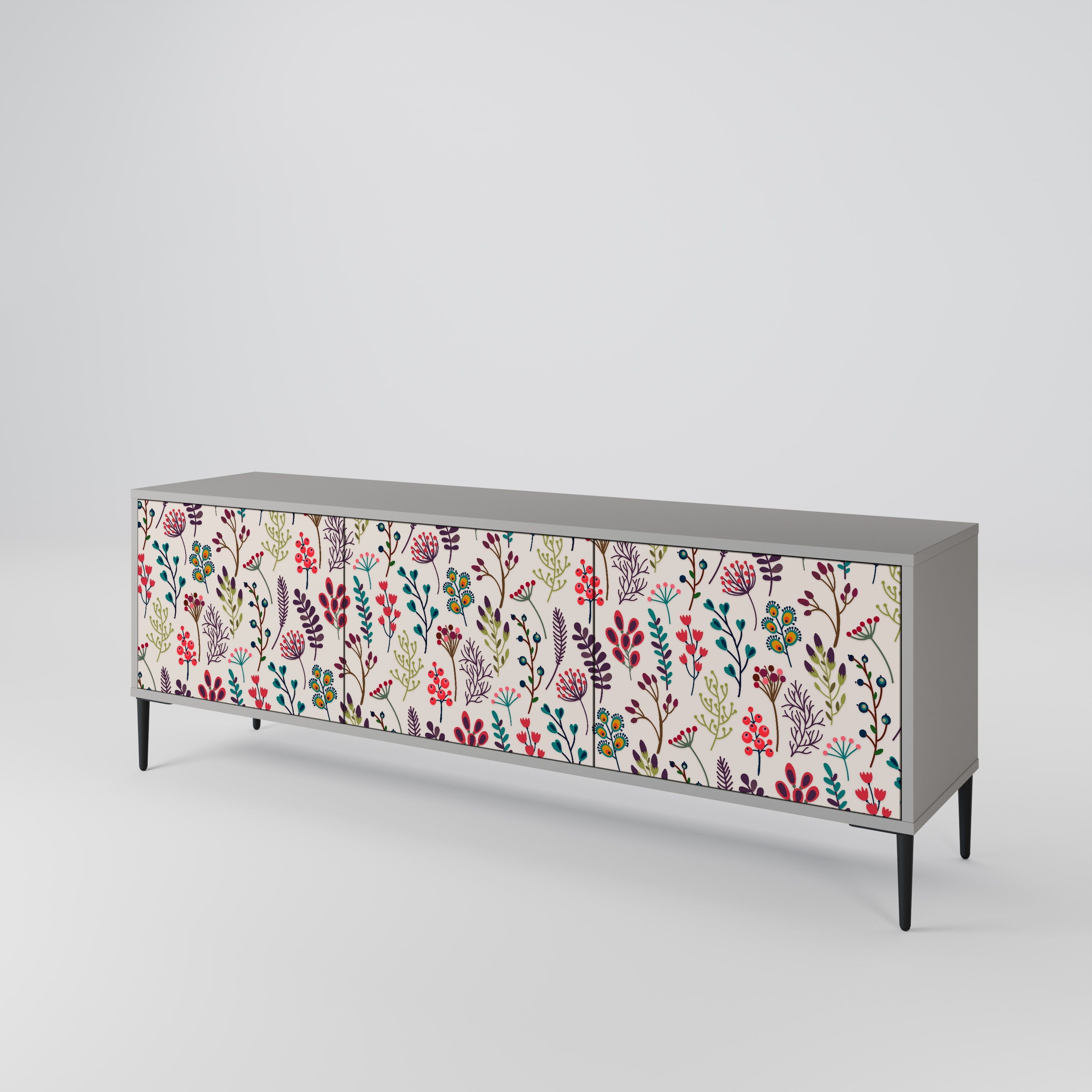 Meuble TV 3 portes AUTUMN SUNDRIES, finition grise