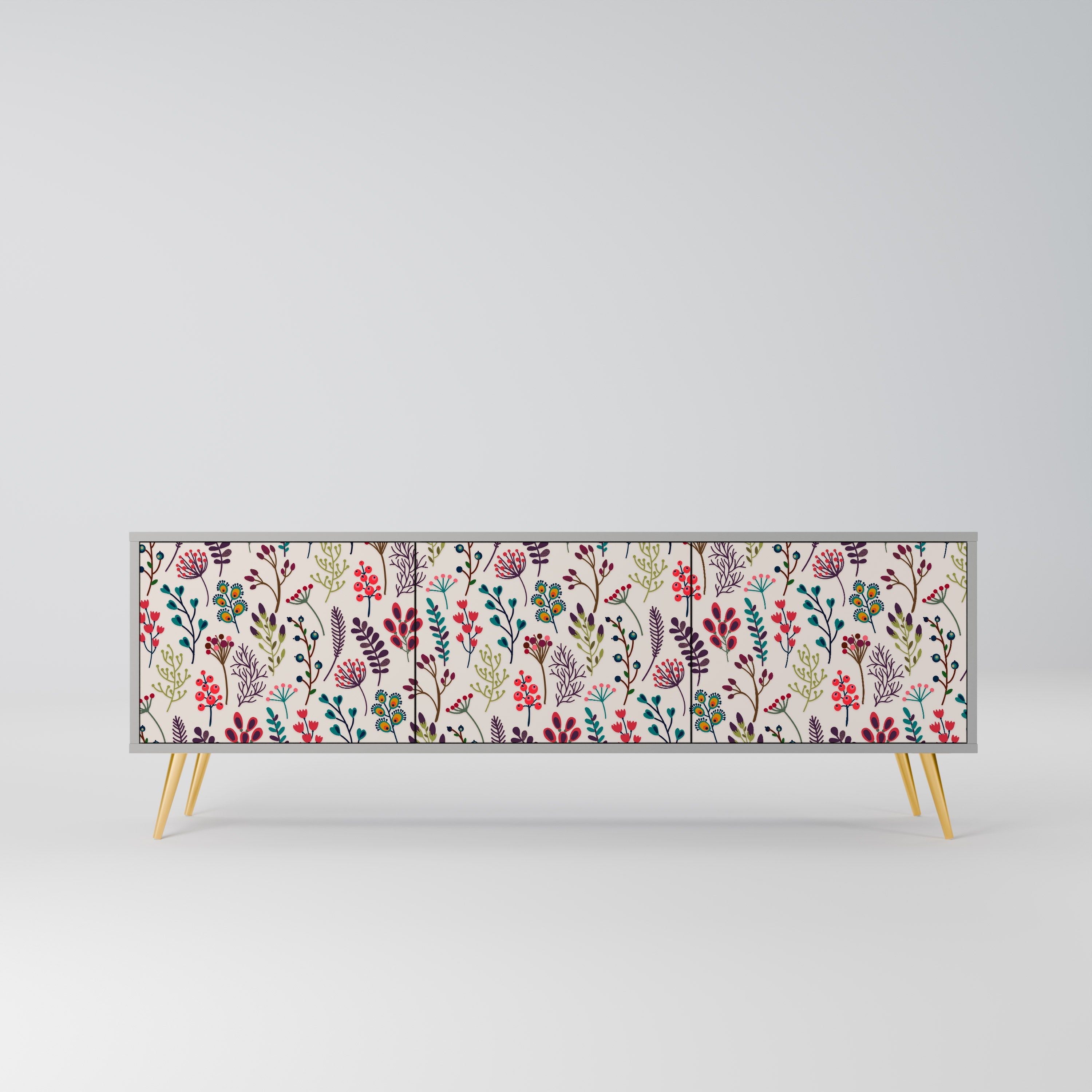 Meuble TV 3 portes AUTUMN SUNDRIES, finition grise