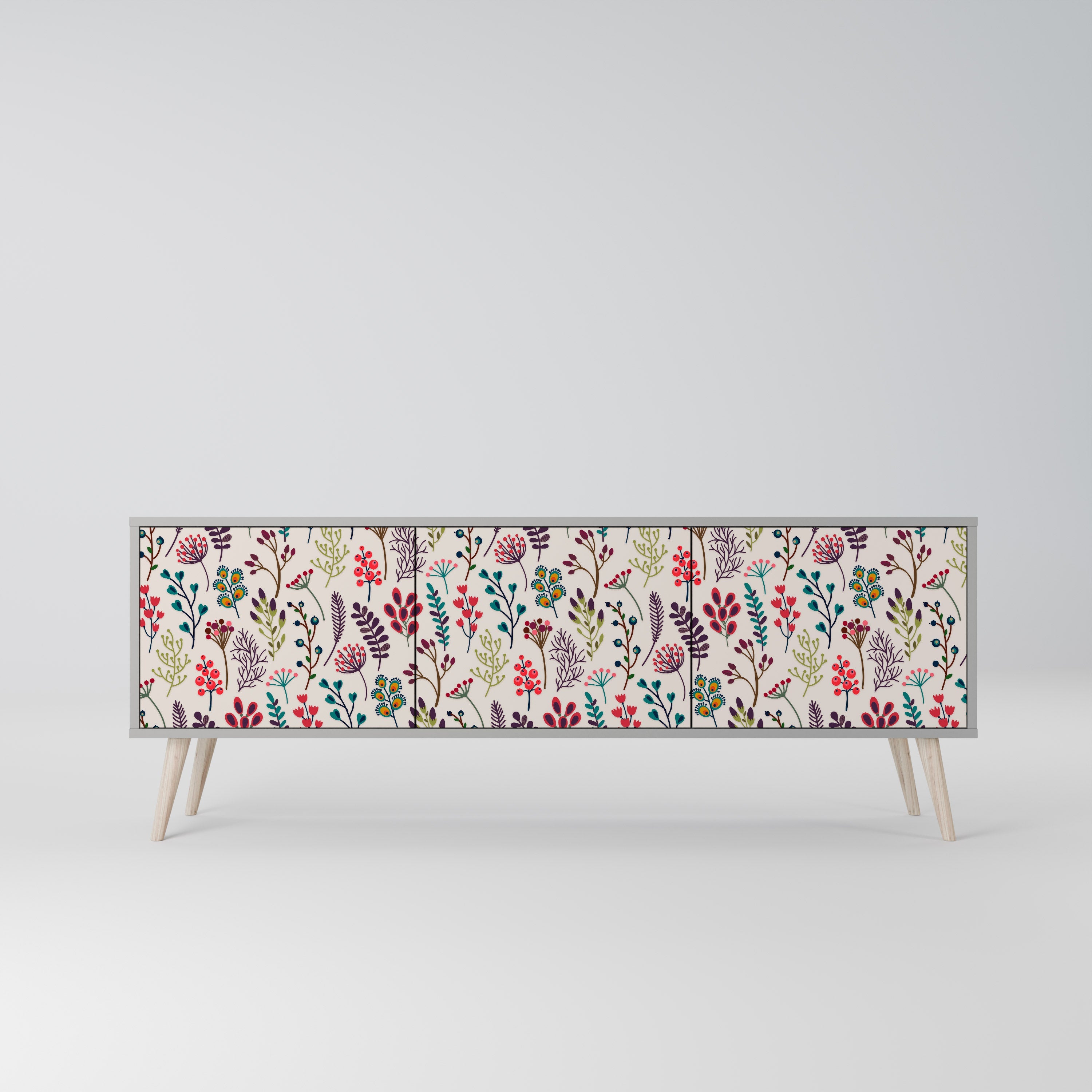 Meuble TV 3 portes AUTUMN SUNDRIES, finition grise