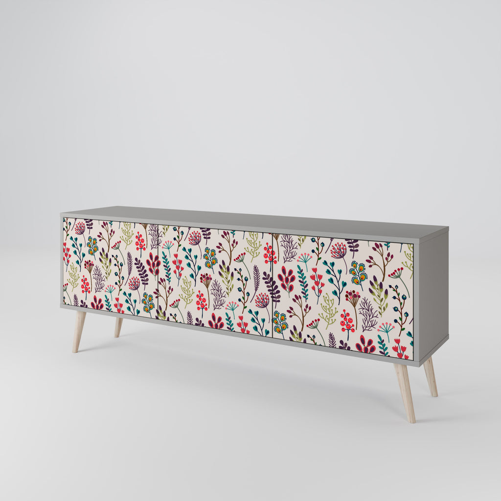 Meuble TV 3 portes AUTUMN SUNDRIES, finition grise