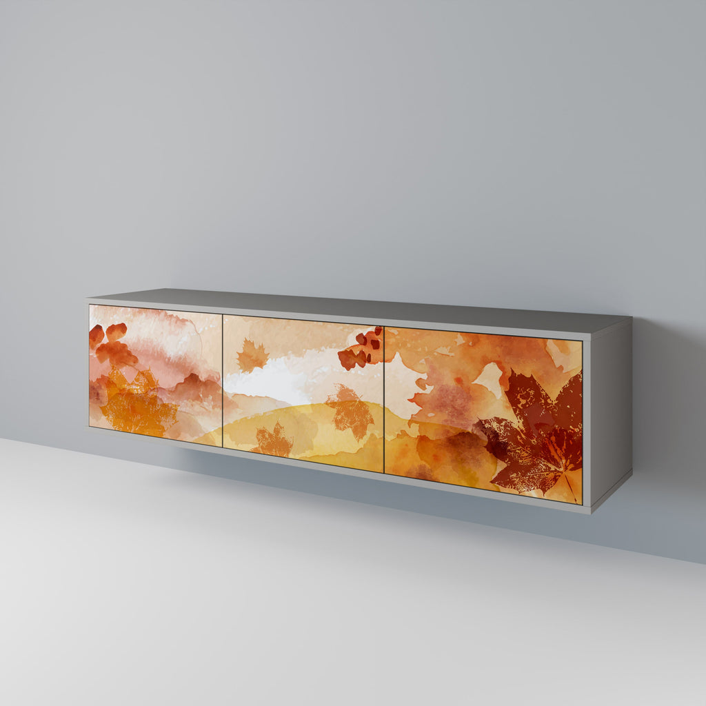 Meuble TV 3 portes TRACES OF AUTUMN finition grise