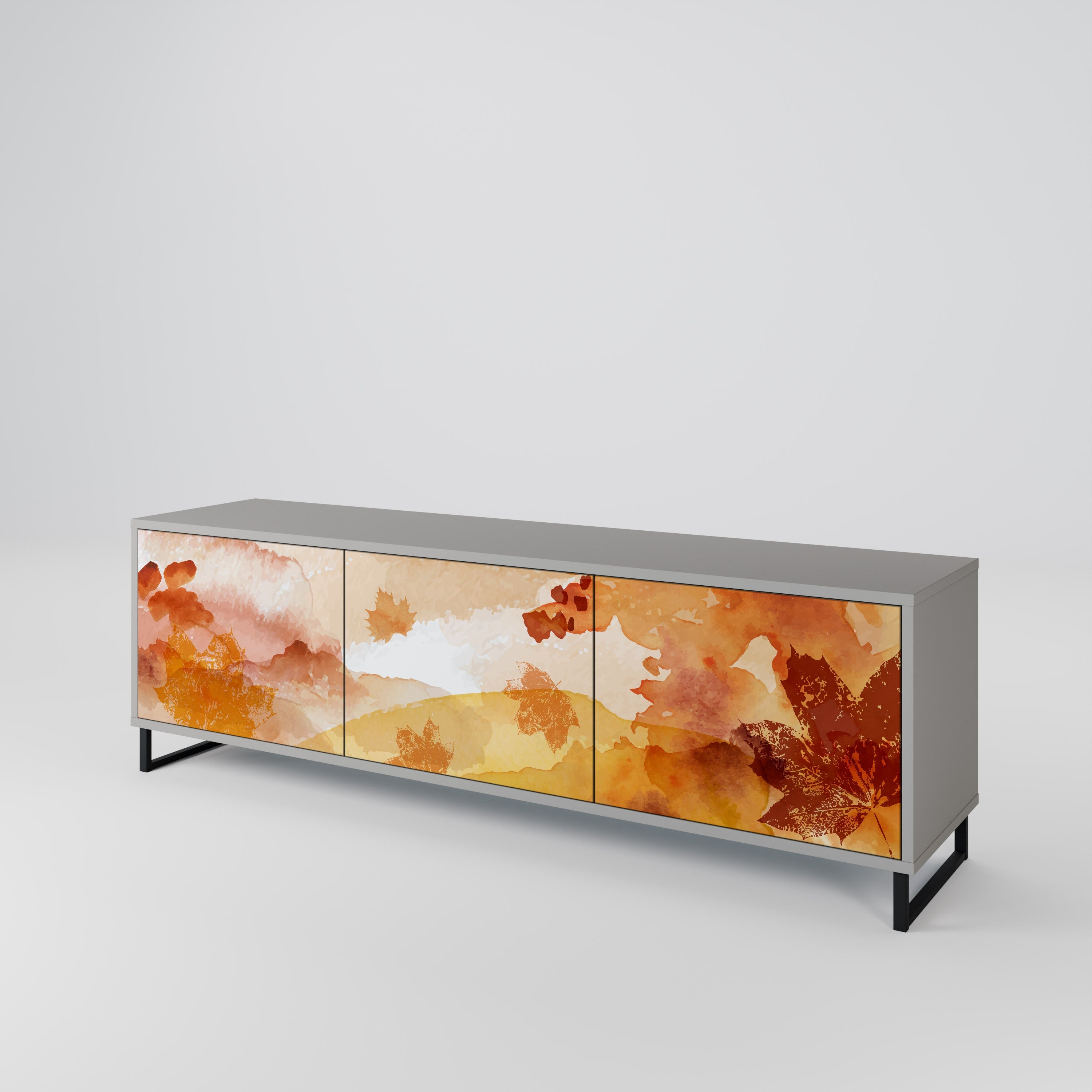 Meuble TV 3 portes TRACES OF AUTUMN finition grise