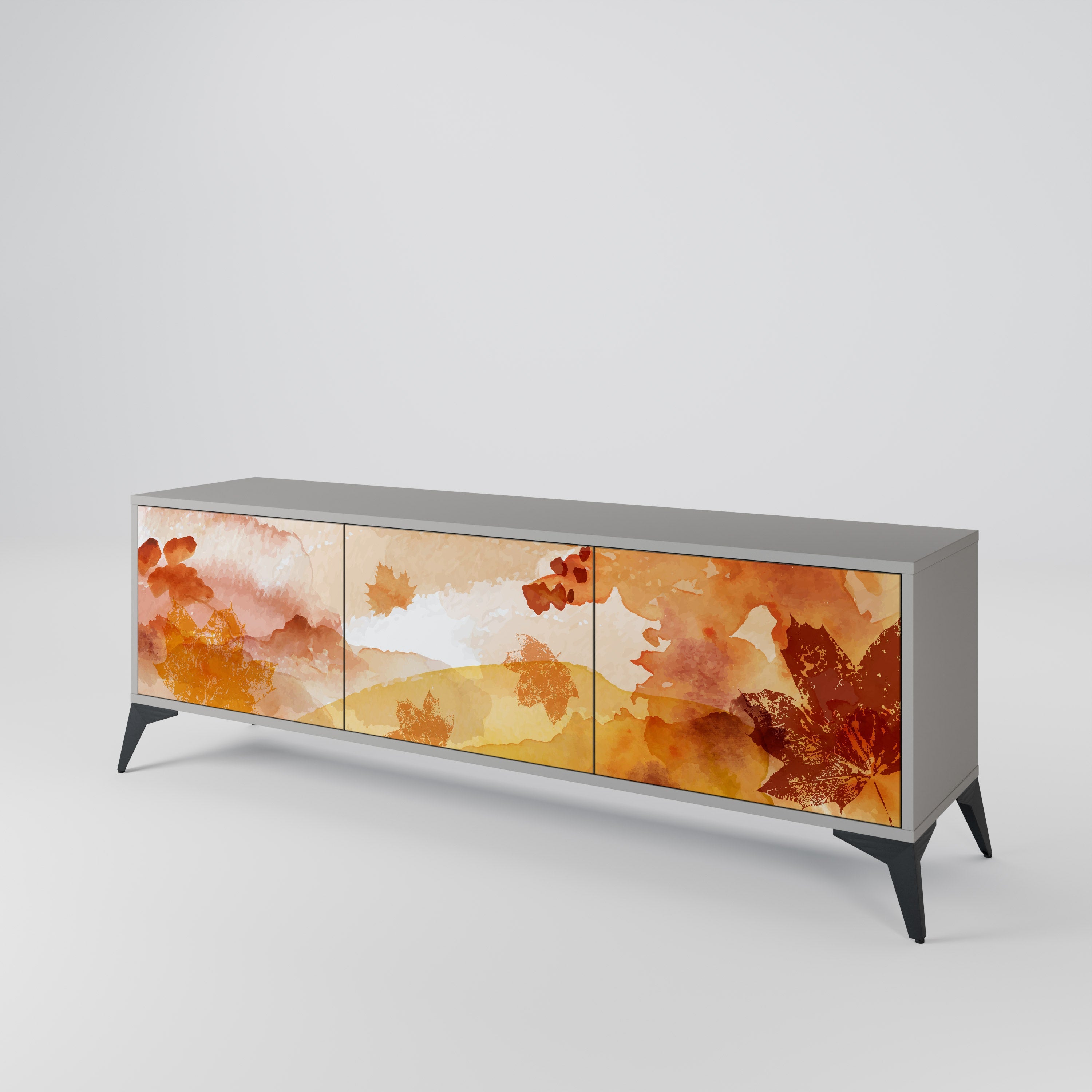 Meuble TV 3 portes TRACES OF AUTUMN finition grise