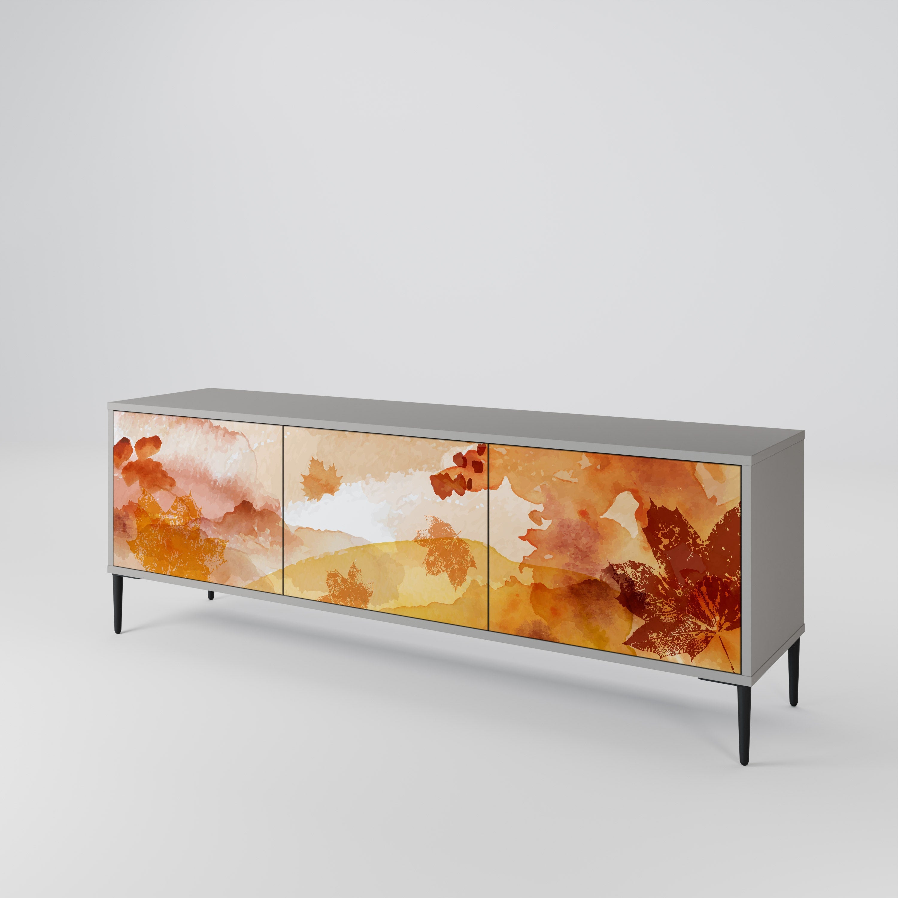 Meuble TV 3 portes TRACES OF AUTUMN finition grise