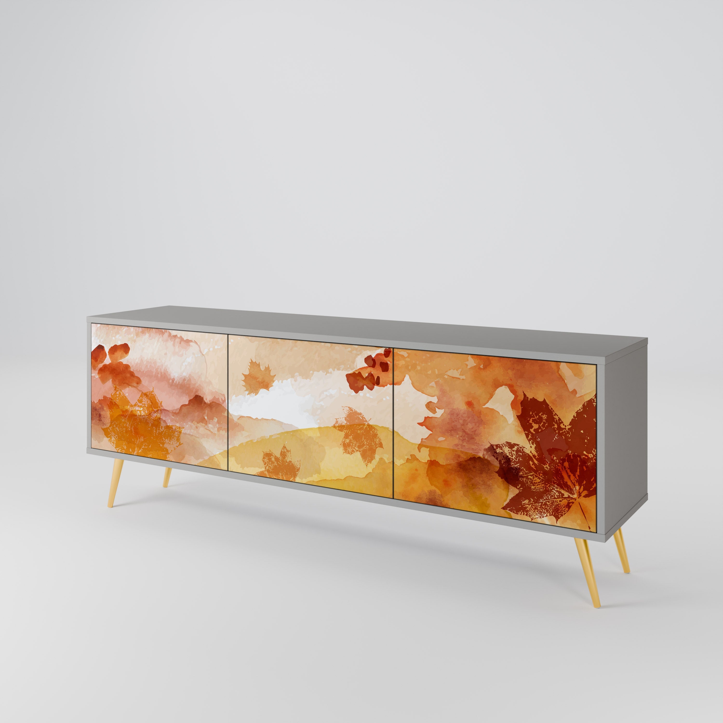 Meuble TV 3 portes TRACES OF AUTUMN finition grise