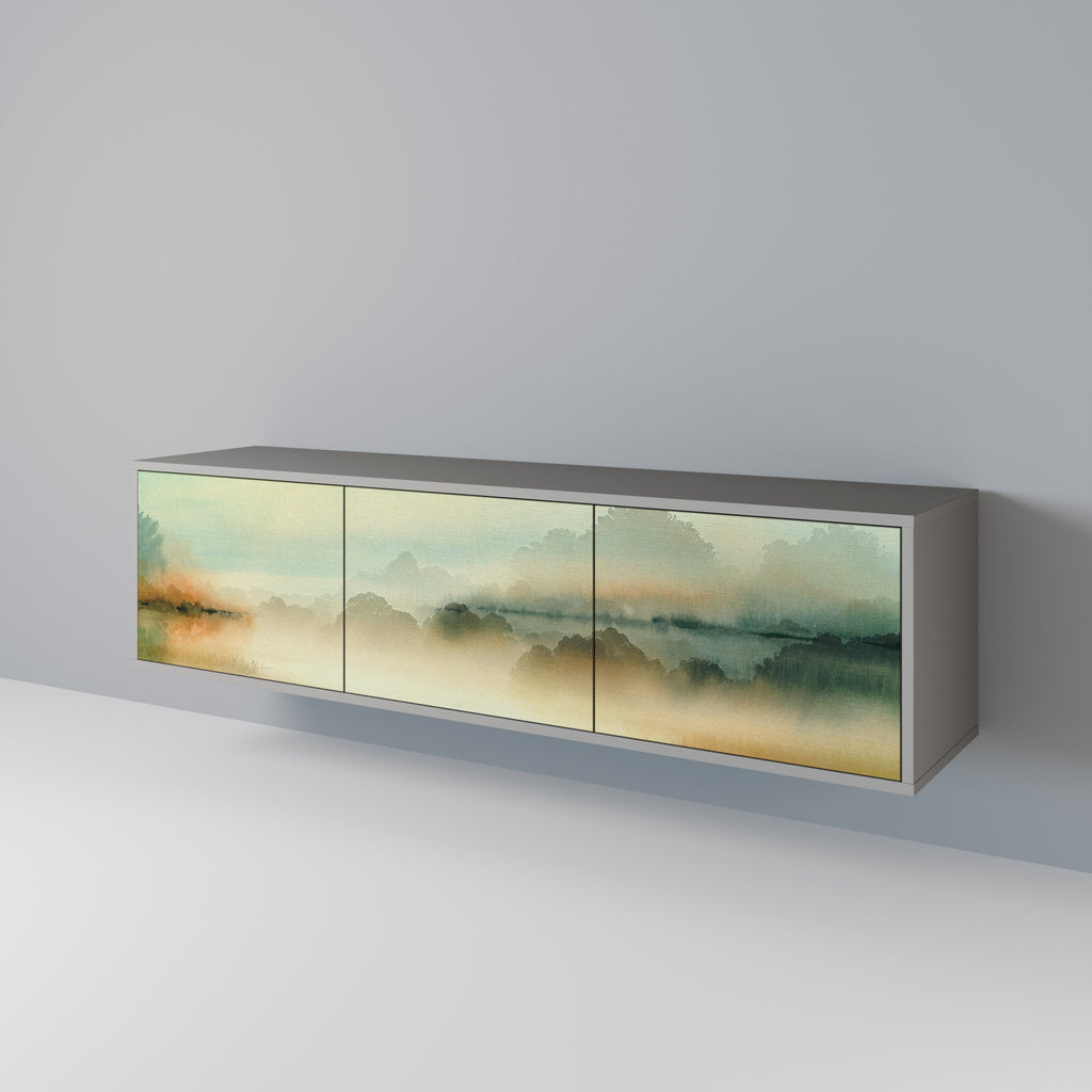 Meuble TV 3 portes MORNING BY THE LAKE, finition grise