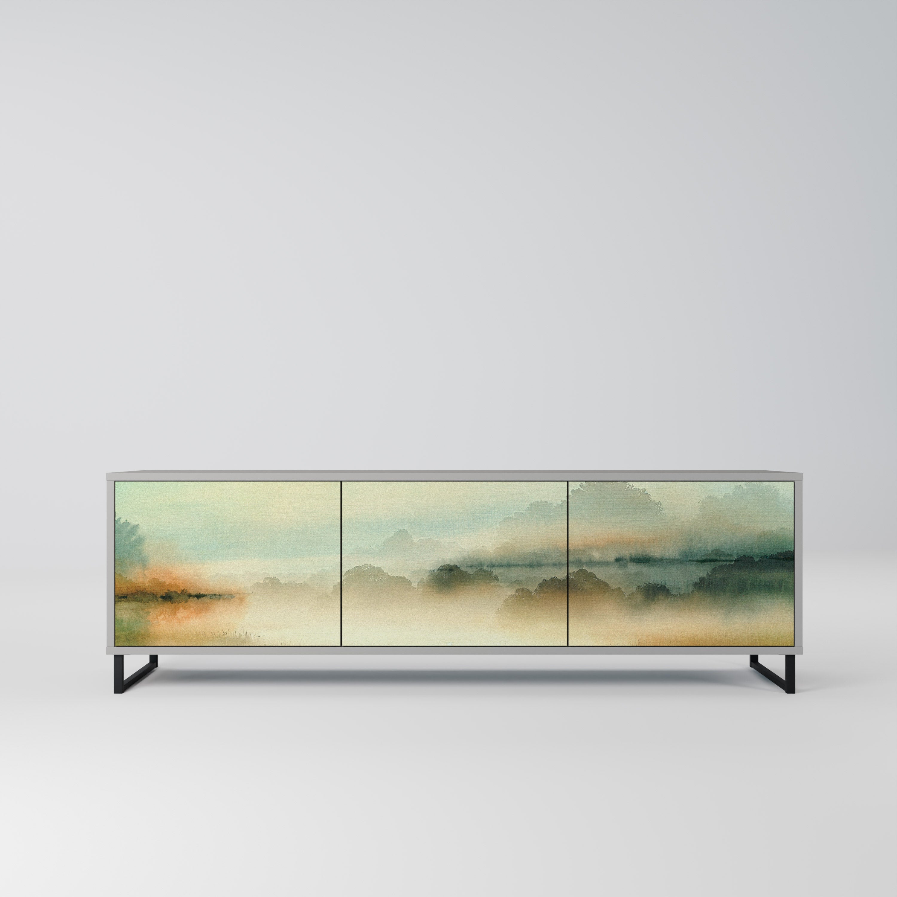 Meuble TV 3 portes MORNING BY THE LAKE, finition grise