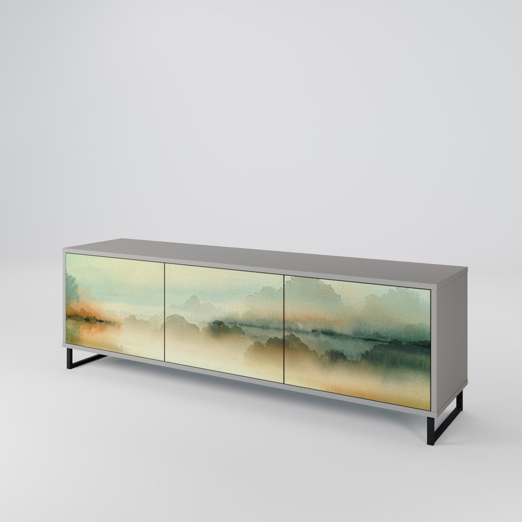 Meuble TV 3 portes MORNING BY THE LAKE, finition grise