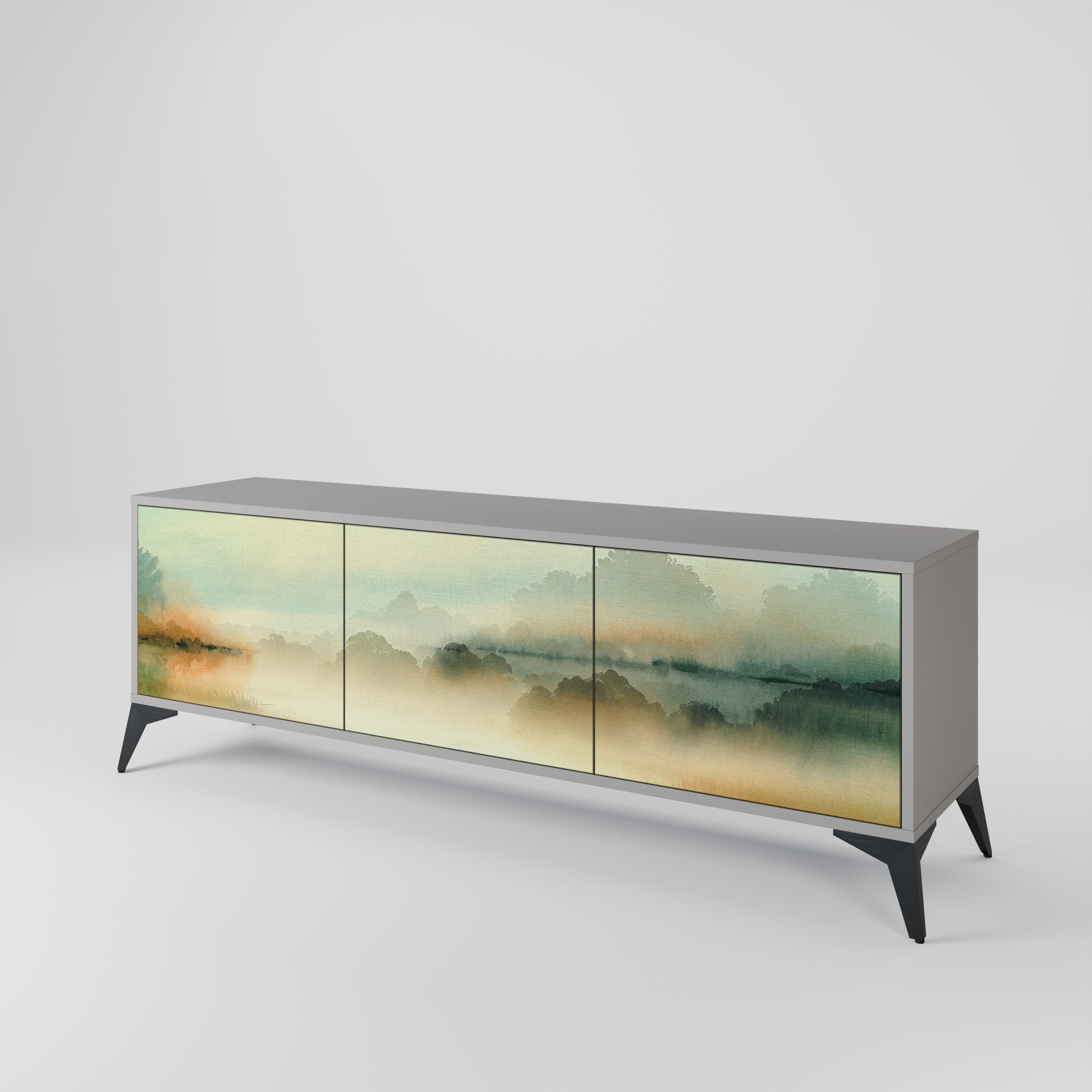 Meuble TV 3 portes MORNING BY THE LAKE, finition grise