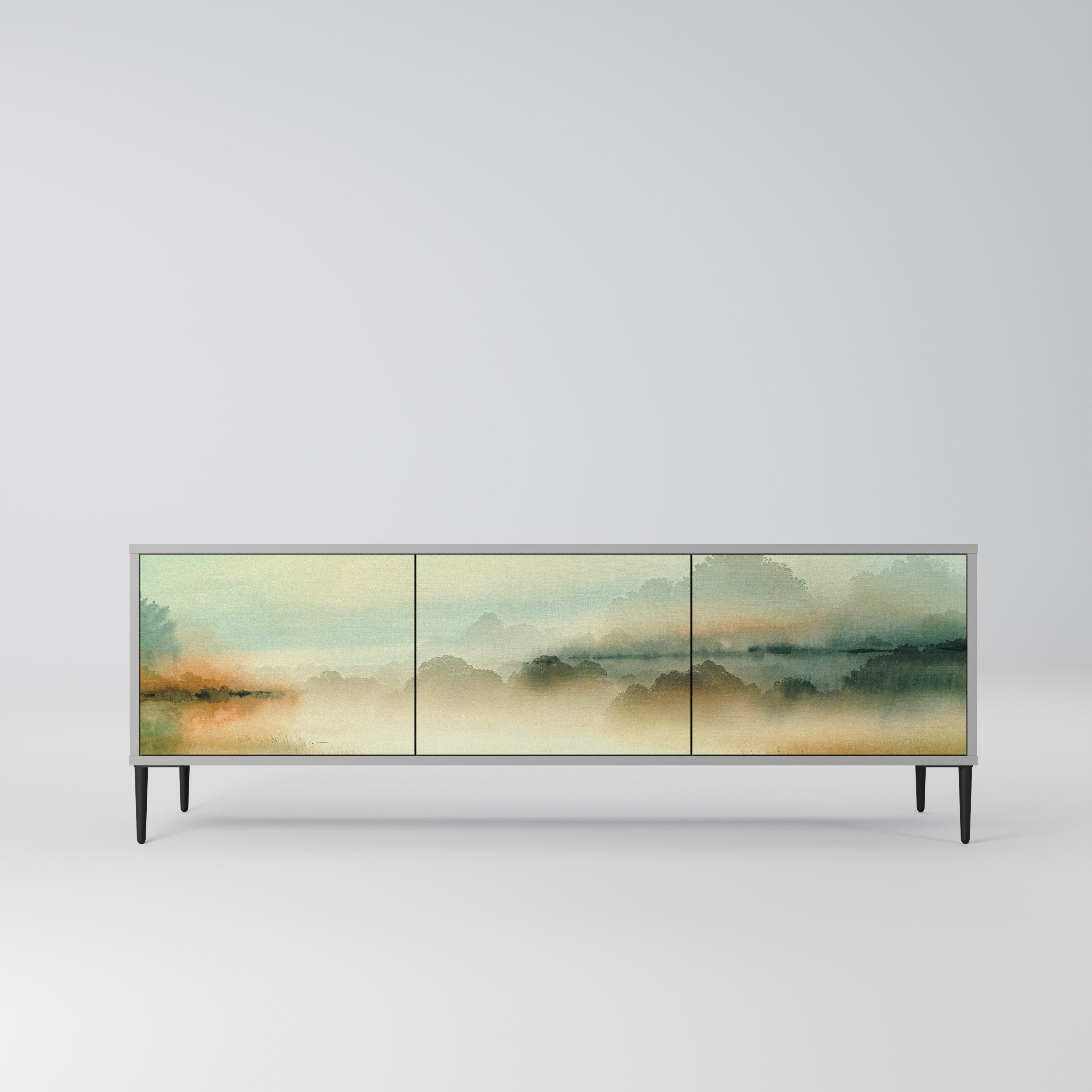 Meuble TV 3 portes MORNING BY THE LAKE, finition grise