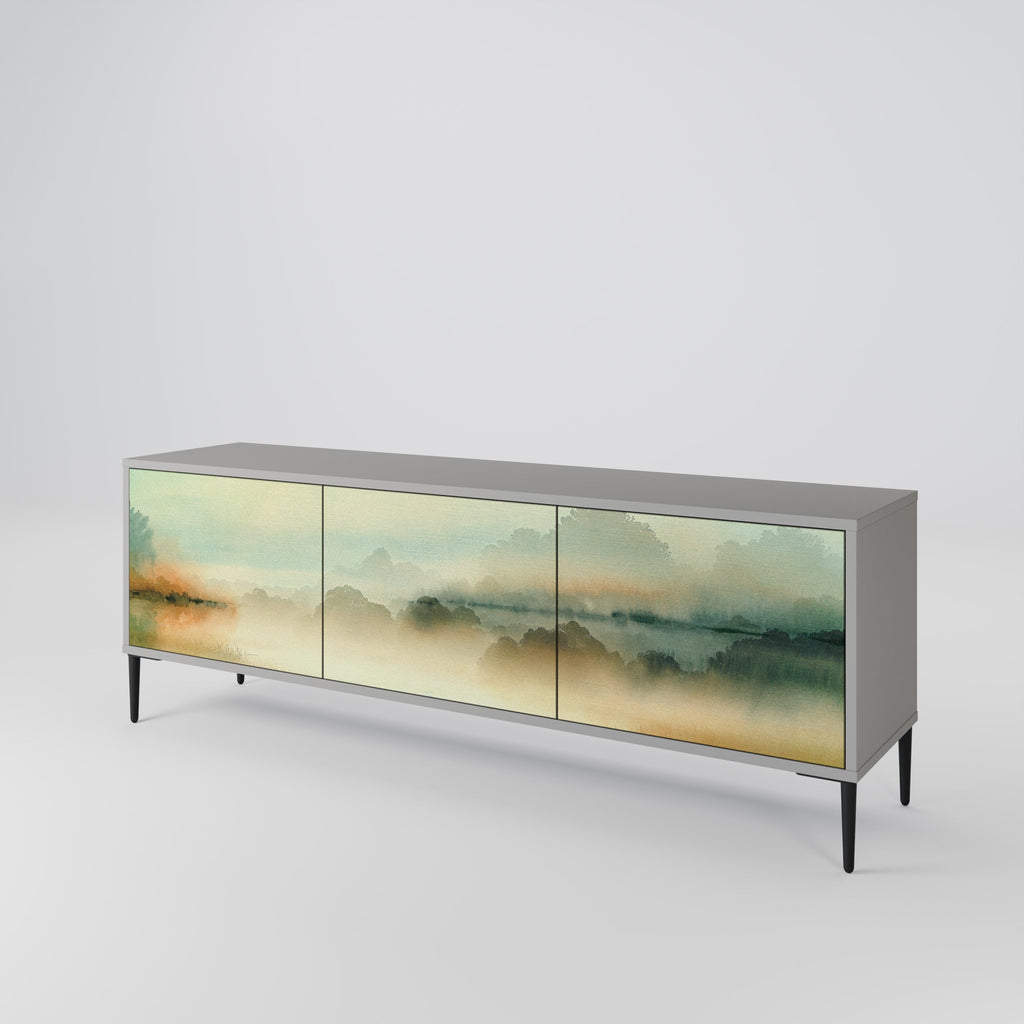 Meuble TV 3 portes MORNING BY THE LAKE, finition grise