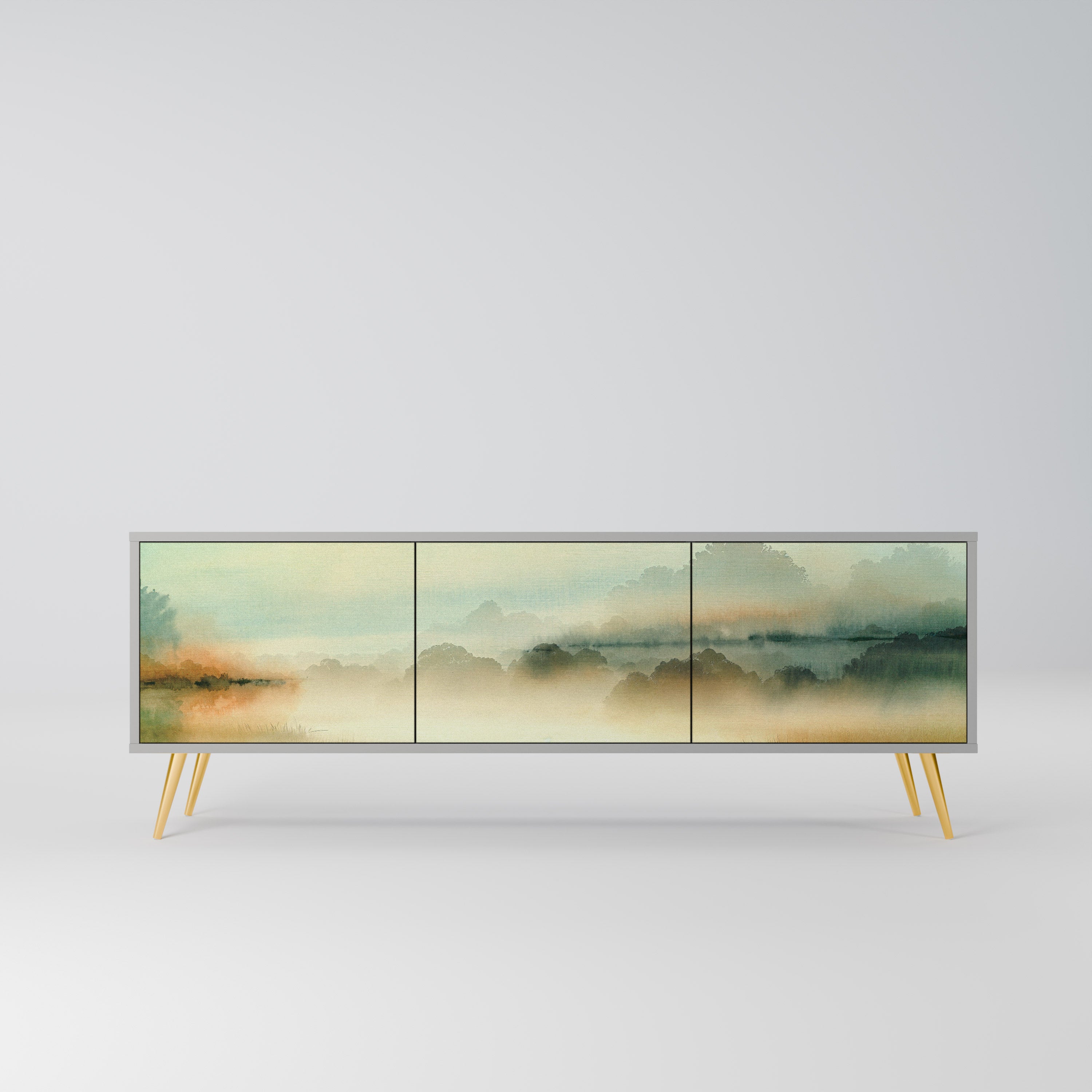 Meuble TV 3 portes MORNING BY THE LAKE, finition grise