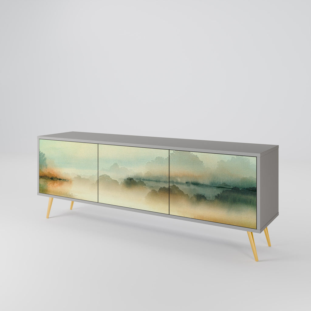 Meuble TV 3 portes MORNING BY THE LAKE, finition grise