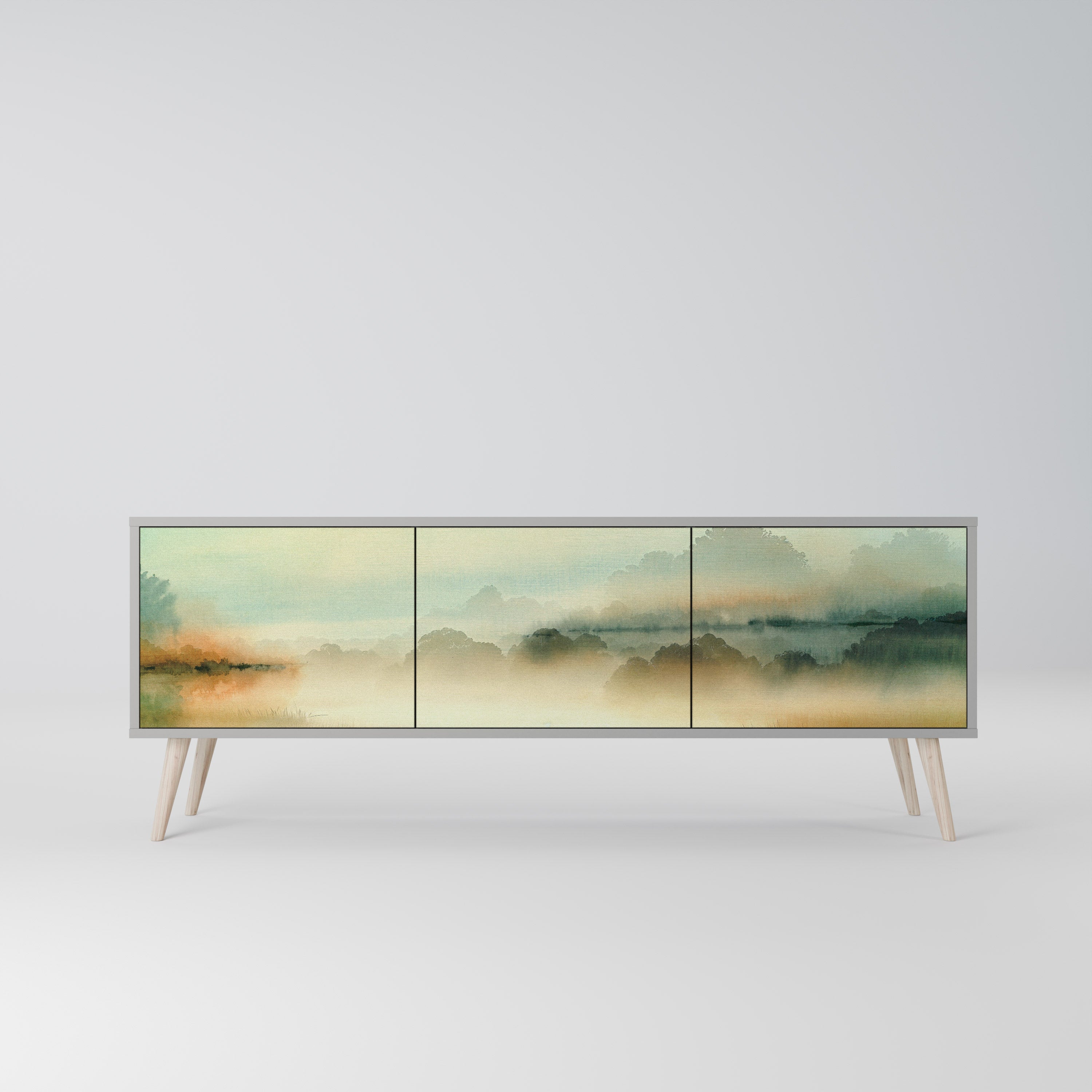 Meuble TV 3 portes MORNING BY THE LAKE, finition grise