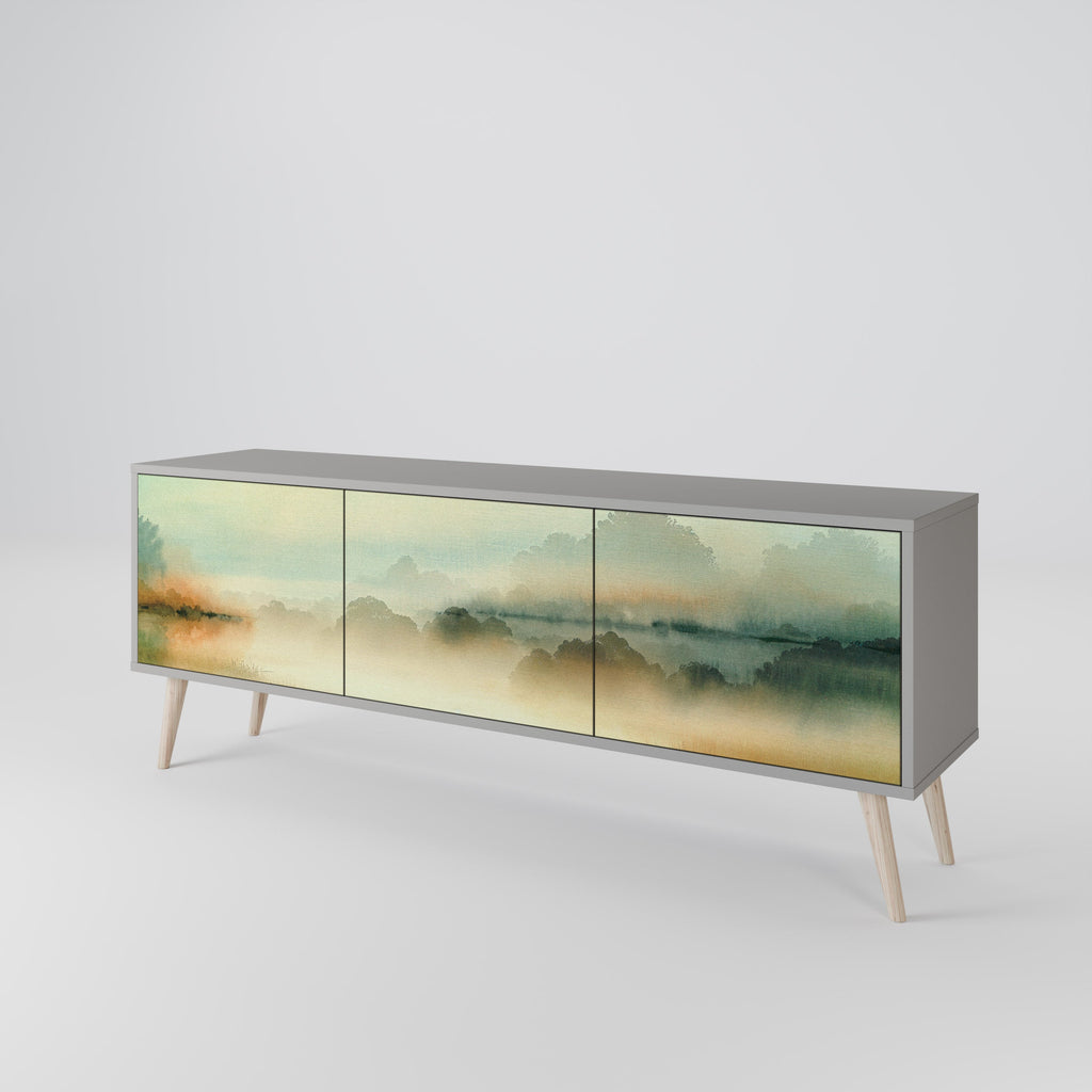 Meuble TV 3 portes MORNING BY THE LAKE, finition grise