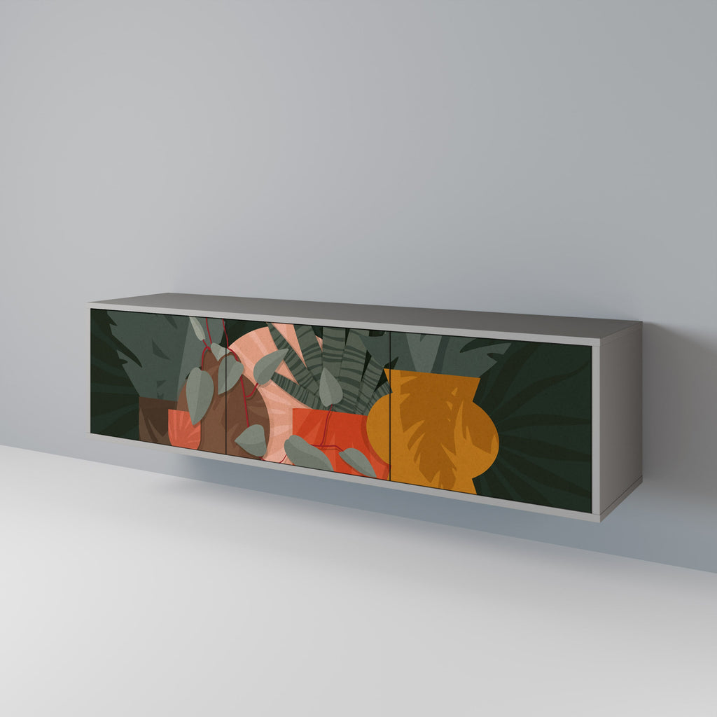 Meuble TV 3 portes TROPICAL COMPOSITION, finition grise