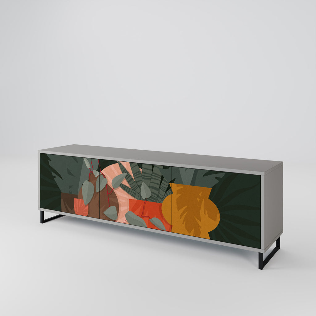 Meuble TV 3 portes TROPICAL COMPOSITION, finition grise