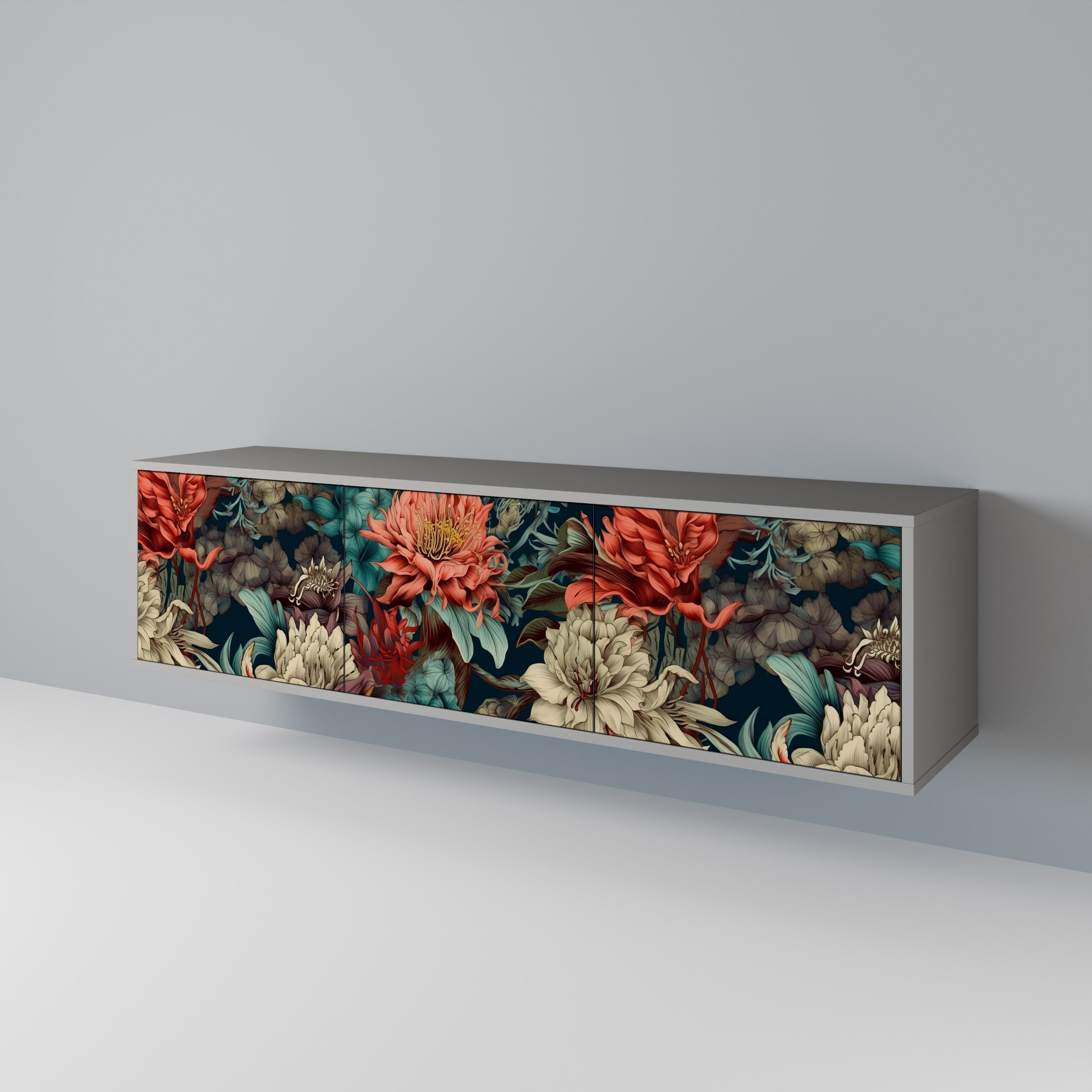 Meuble TV 3 portes SPROUTING GRACE en finition grise