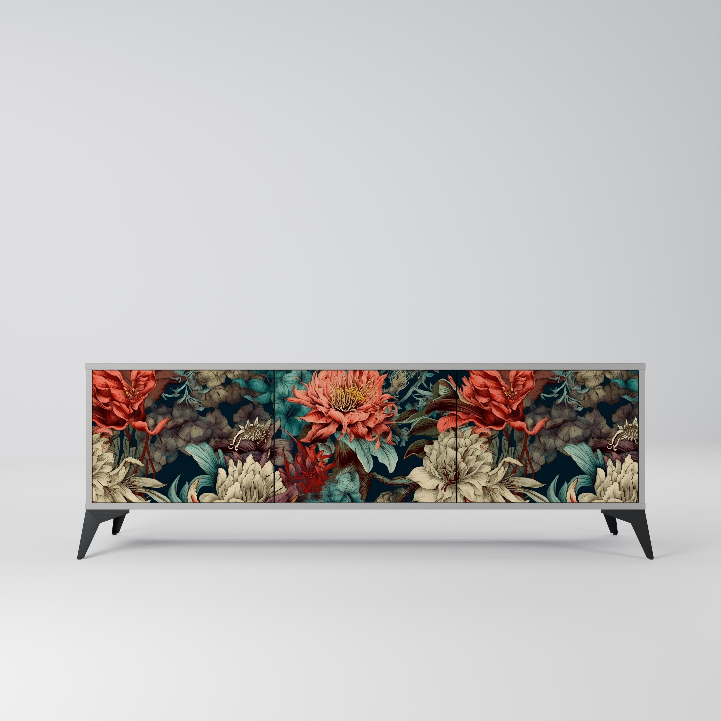 Meuble TV 3 portes SPROUTING GRACE en finition grise